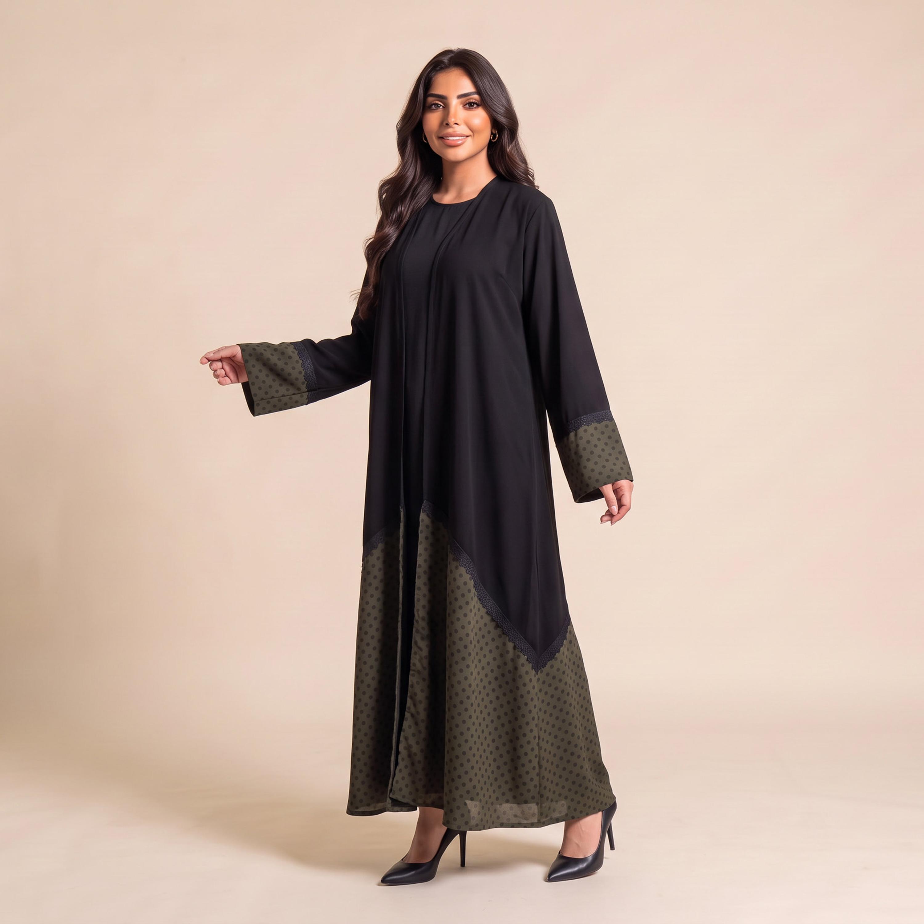 عباية نسائية من إيليغانت حجاب باللون الأسود بنقشة نقاط البولكا من الشيفون مع حجاب-women-arabicclothing-abayas-image-2