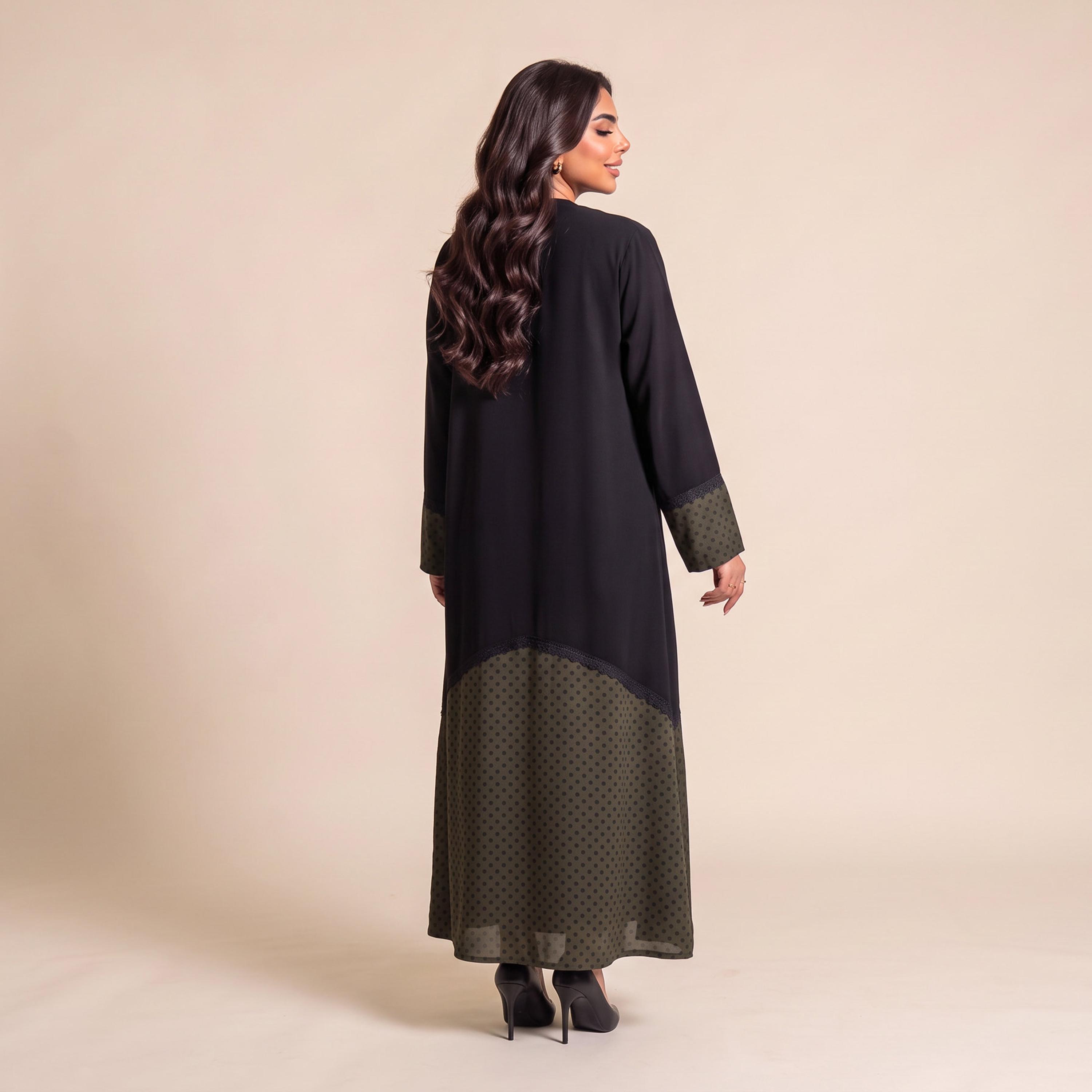 عباية نسائية من إيليغانت حجاب باللون الأسود بنقشة نقاط البولكا من الشيفون مع حجاب-women-arabicclothing-abayas-image-4