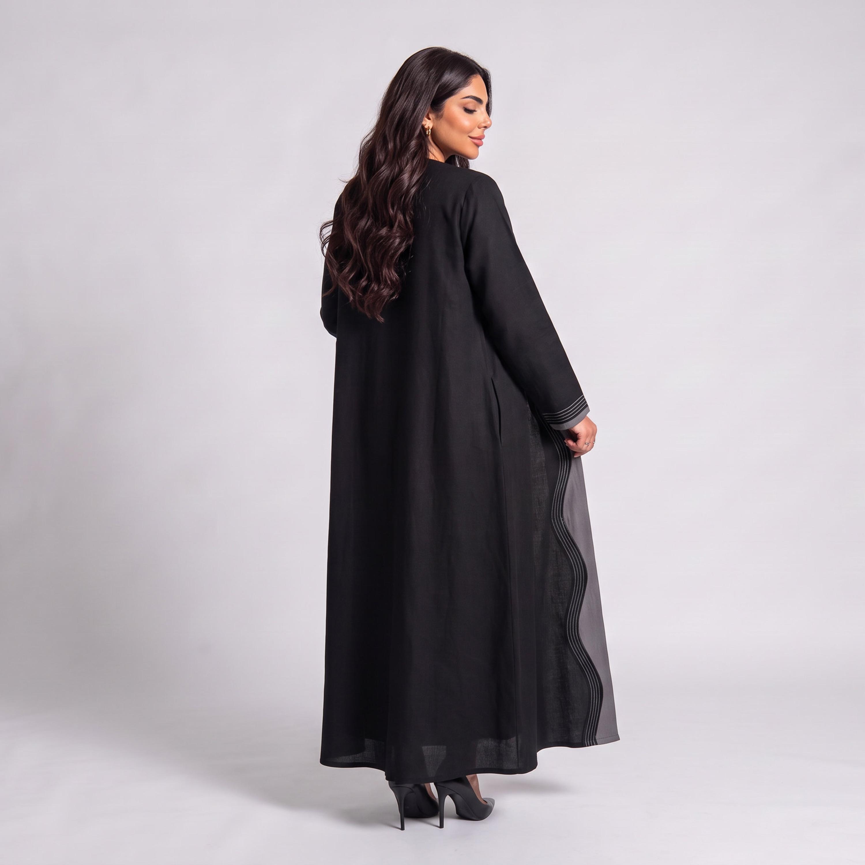 عباية نسائية من إيليغانت حجاب باللون الأسود بتصميم متموج من الكريب مع حجاب-women-arabicclothing-abayas-image-4