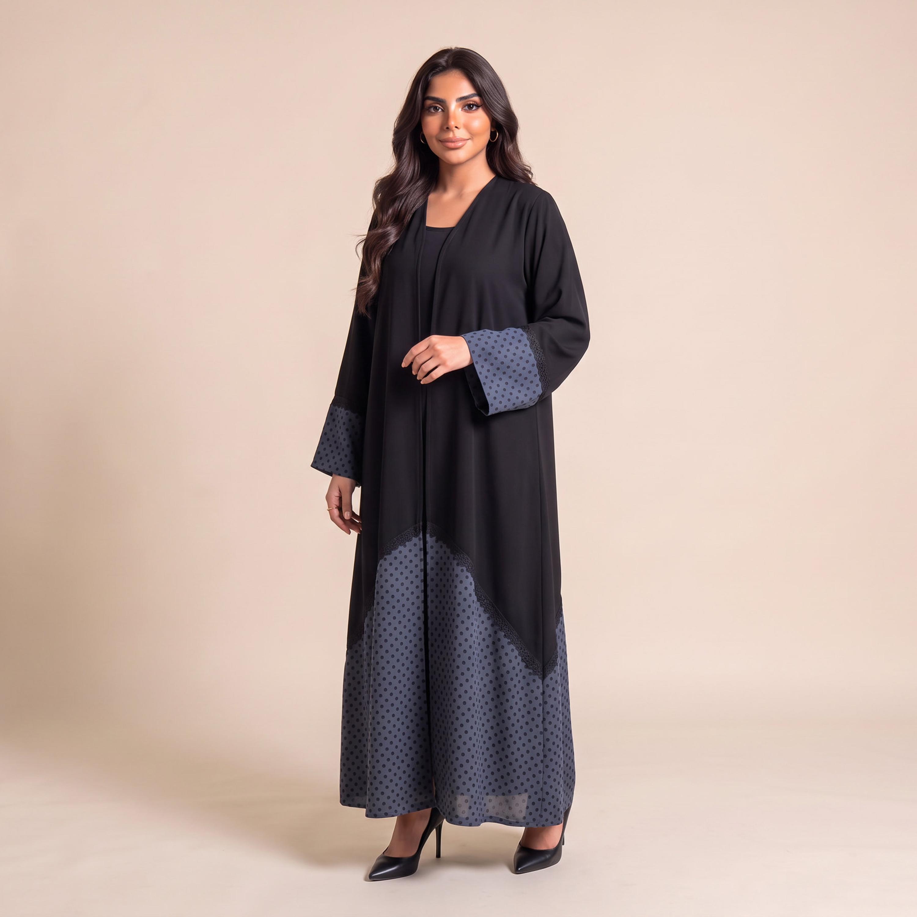 عباية نسائية من إيليغانت حجاب باللون الأسود بنقشة نقاط البولكا من الشيفون مع حجاب-women-arabicclothing-abayas-image-1