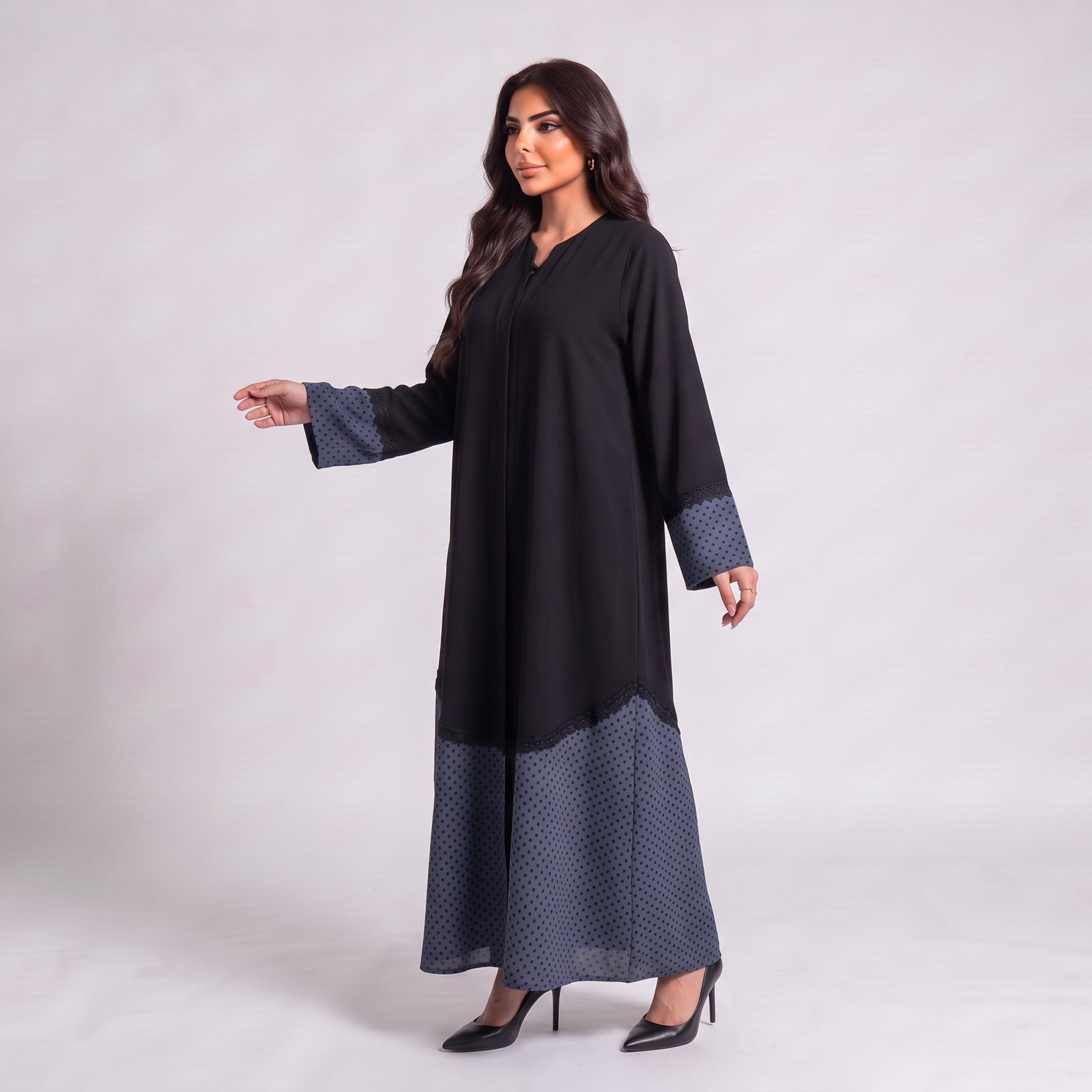 عباية نسائية من إيليغانت حجاب باللون الأسود بنقشة نقاط البولكا من الشيفون مع حجاب-women-arabicclothing-abayas-image-2