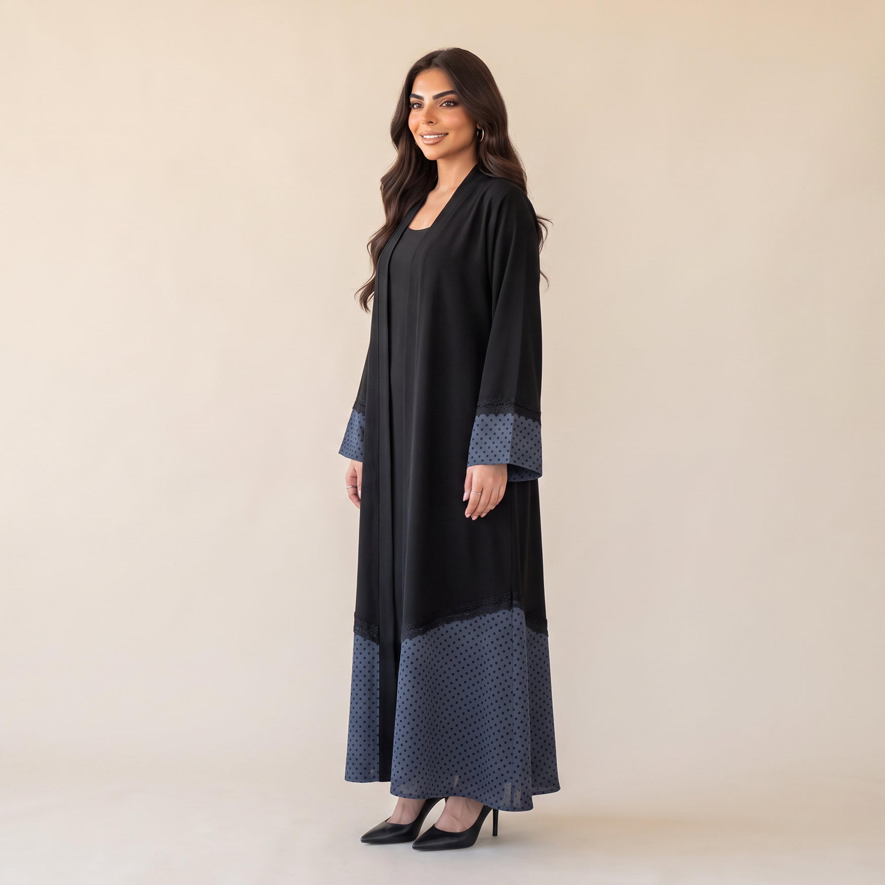 عباية نسائية من إيليغانت حجاب باللون الأسود بنقشة نقاط البولكا من الشيفون مع حجاب-women-arabicclothing-abayas-image-3