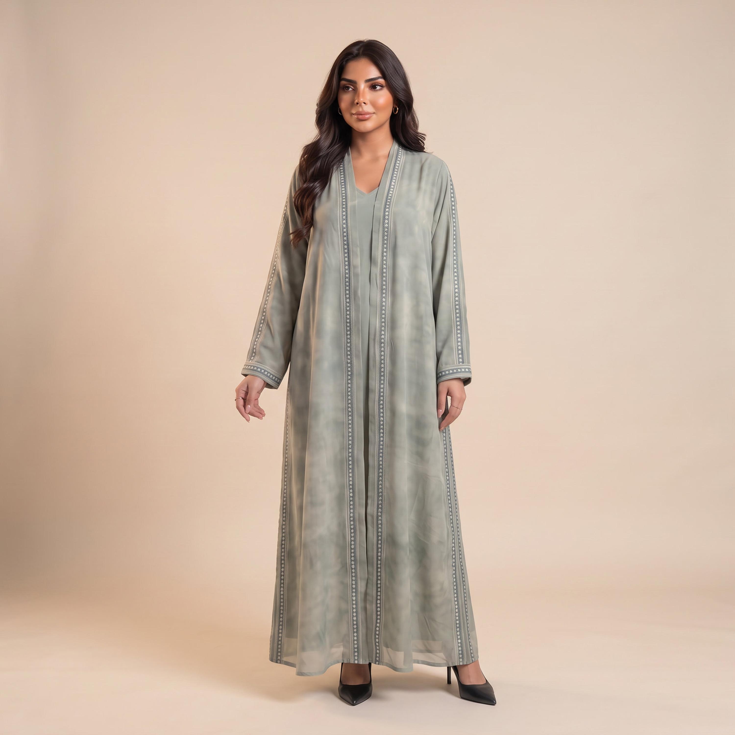 Elegant Hijab Grey Crepe Women's Abaya with Hijab-women-arabicclothing-abayas-image-1