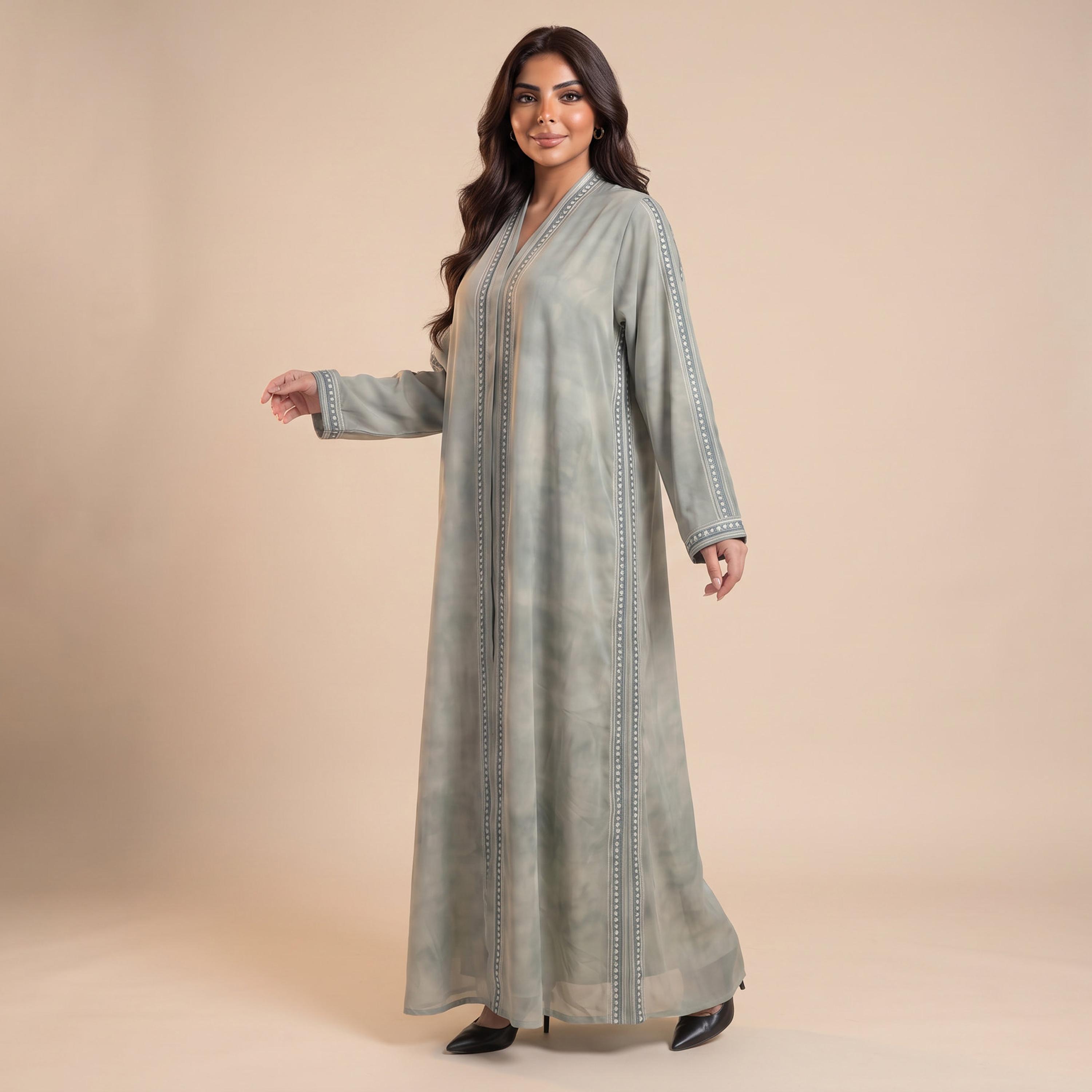Elegant Hijab Grey Crepe Women's Abaya with Hijab-women-arabicclothing-abayas-image-2