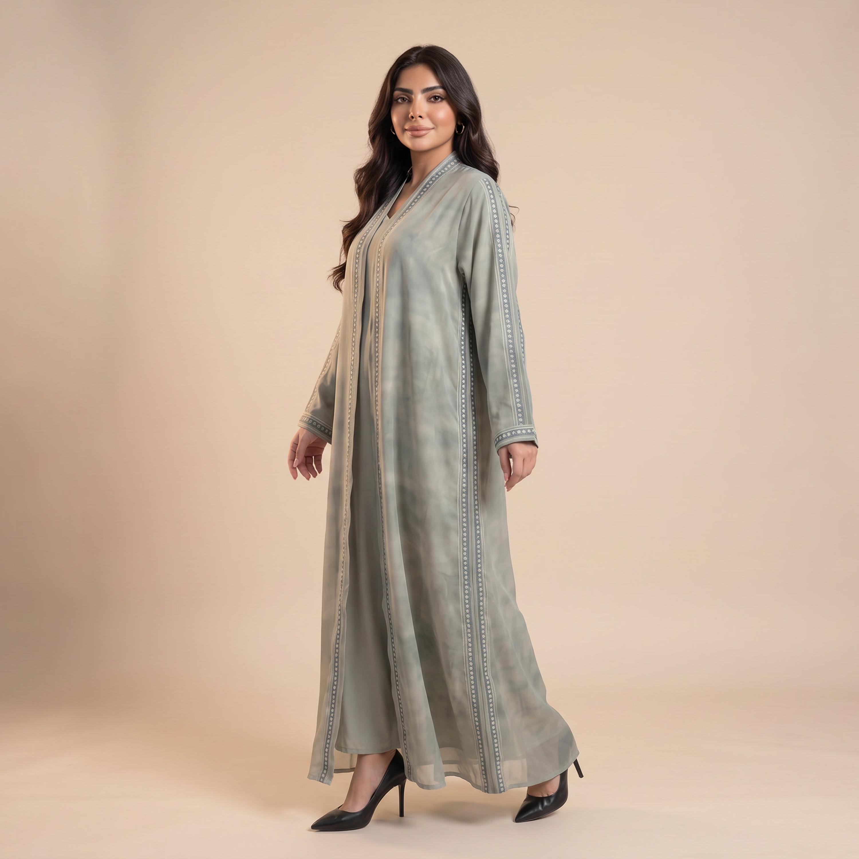 Elegant Hijab Grey Crepe Women's Abaya with Hijab-women-arabicclothing-abayas-image-3
