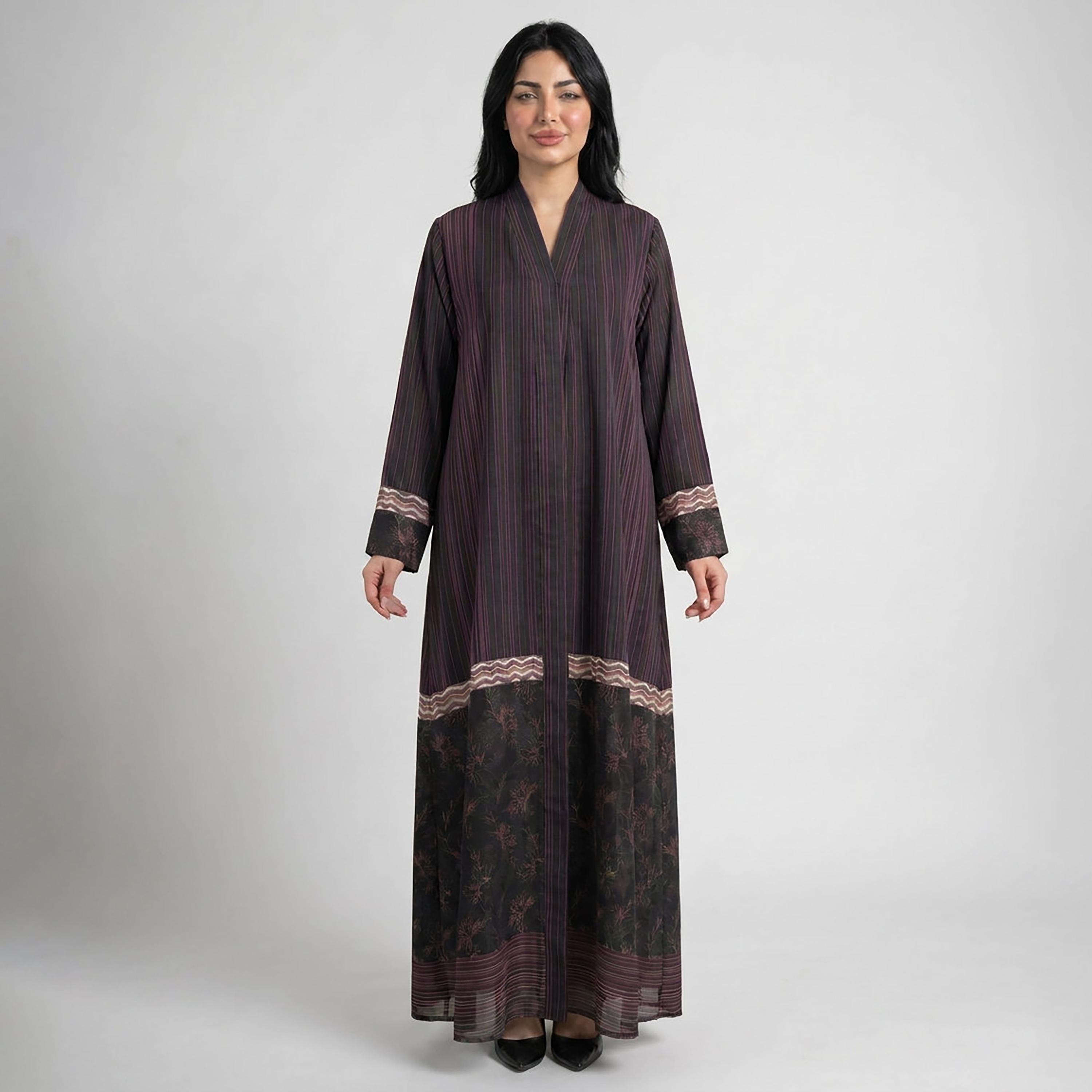 عباية نسائية من إيليغانت حجاب باللون الأرجواني مخططة من الشيفون مع حجاب-women-arabicclothing-abayas-image-1