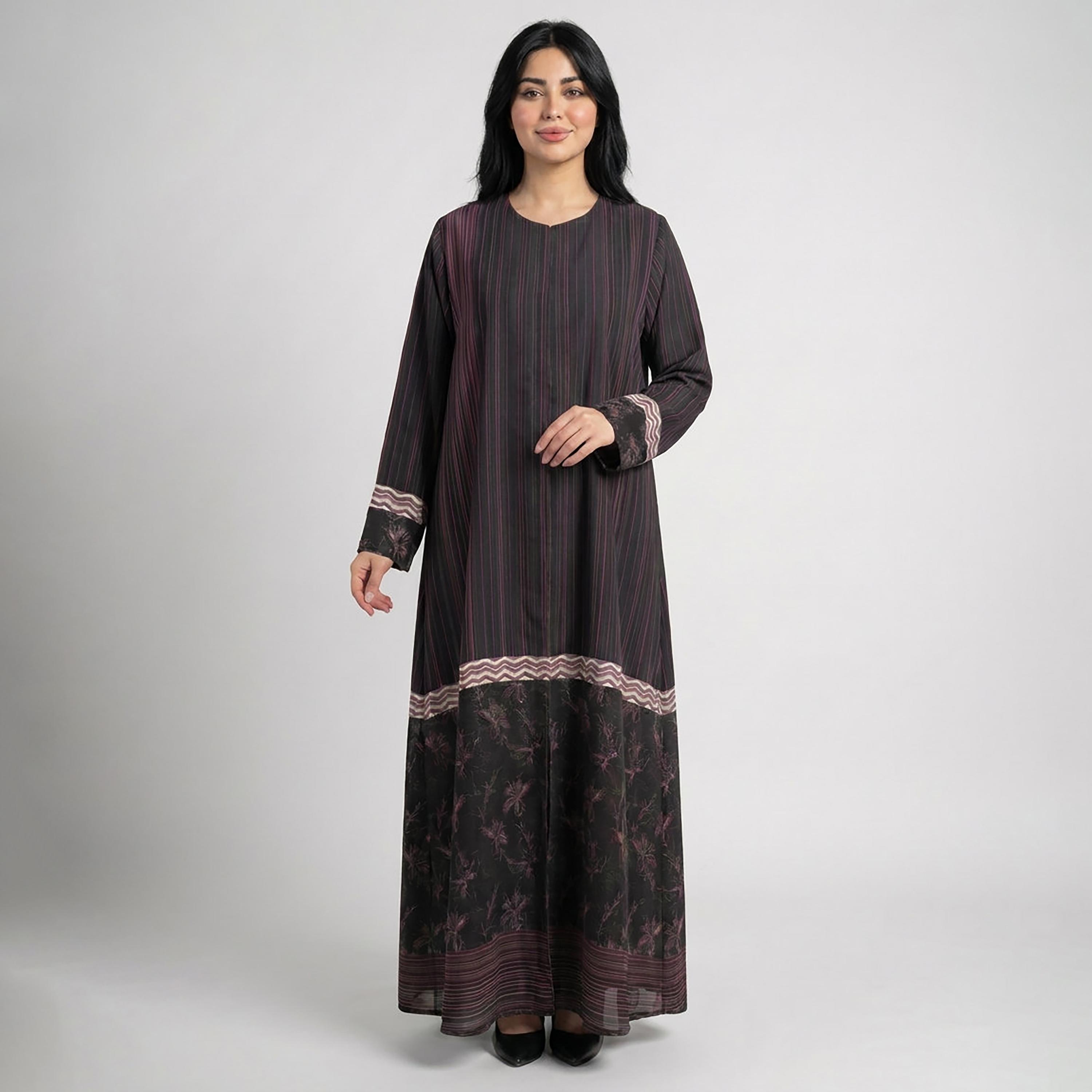 عباية نسائية من إيليغانت حجاب باللون الأرجواني مخططة من الشيفون مع حجاب-women-arabicclothing-abayas-image-2