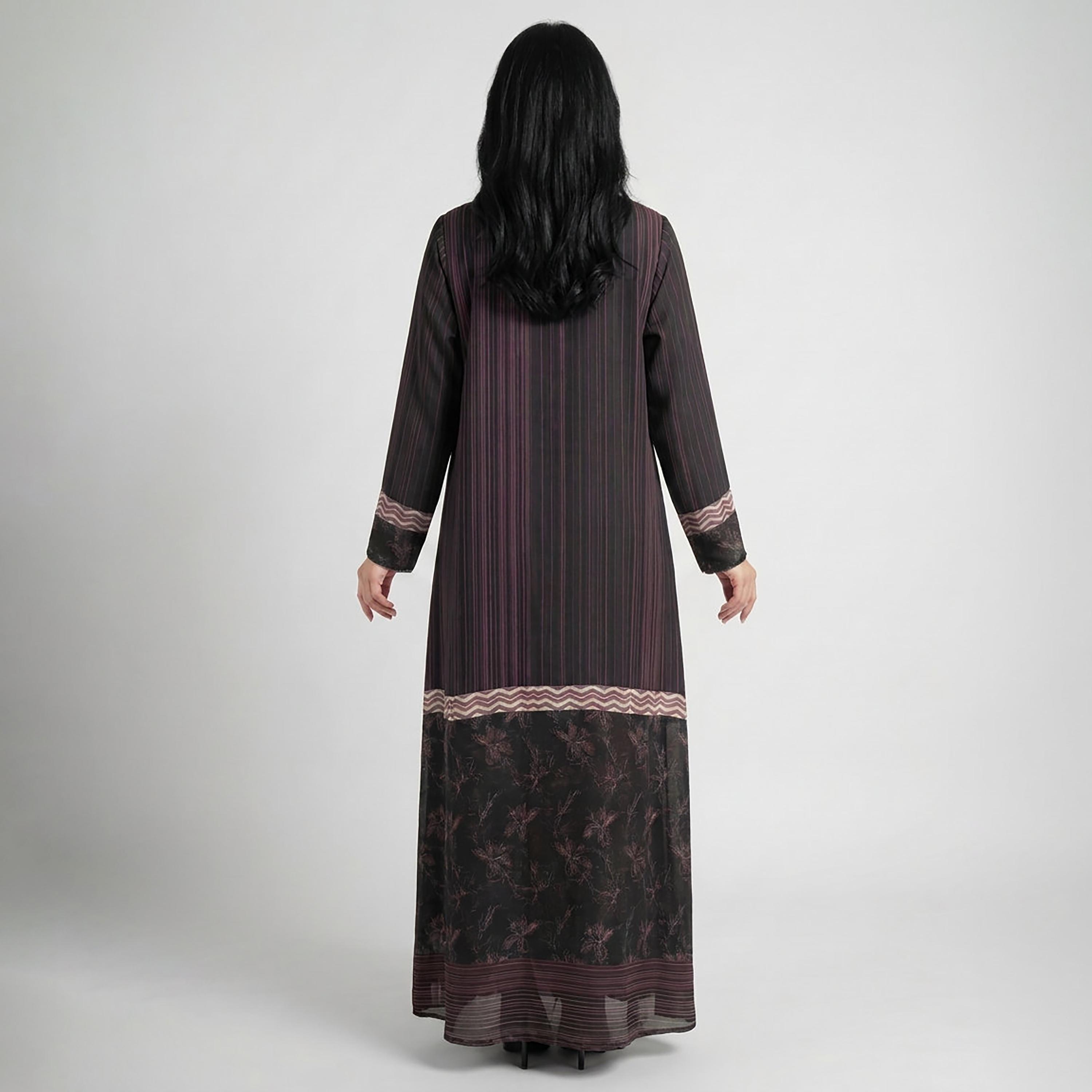 عباية نسائية من إيليغانت حجاب باللون الأرجواني مخططة من الشيفون مع حجاب-women-arabicclothing-abayas-image-4