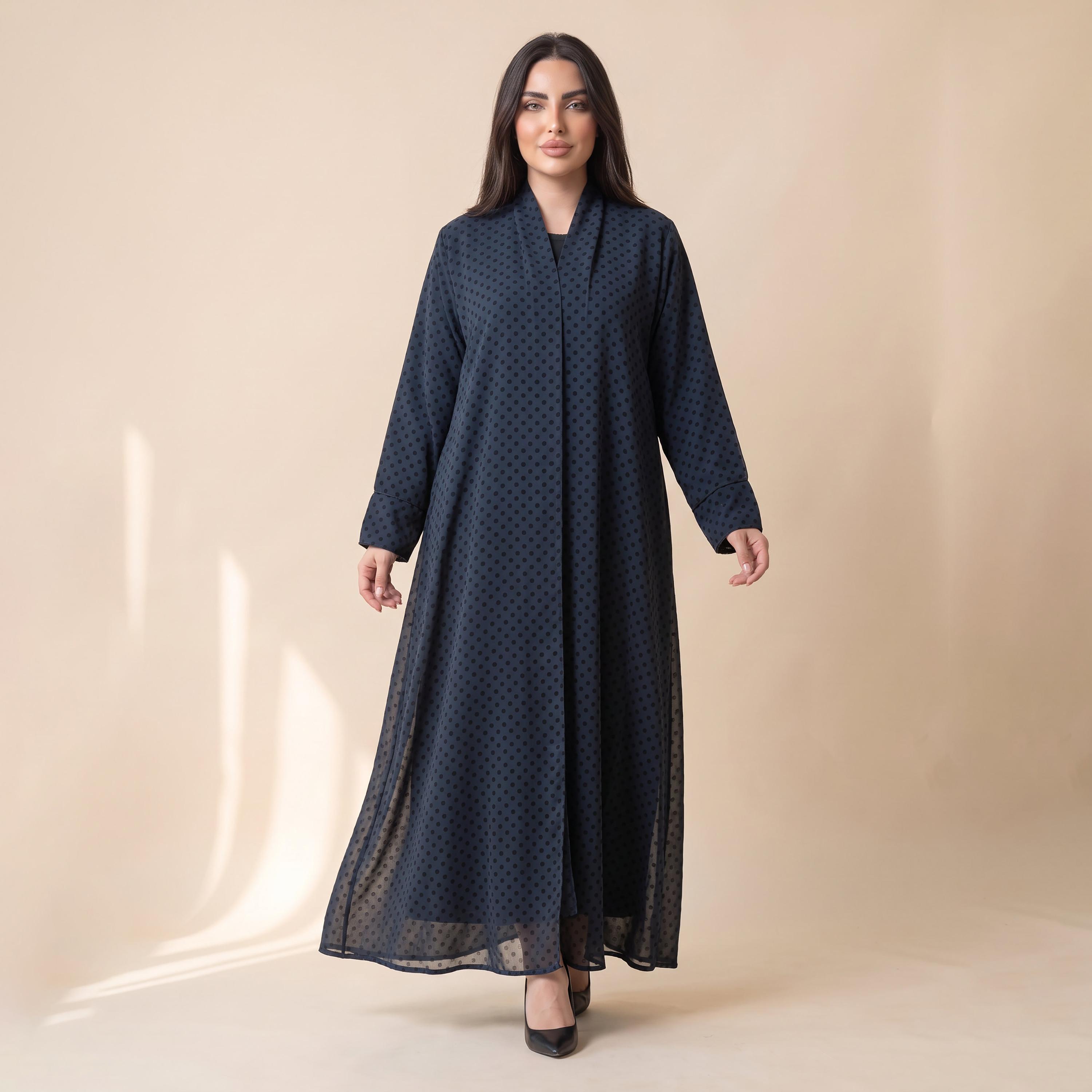 Elegant Hijab Blue Polka Dot Chiffon Women's Abaya with Hijab-women-arabicclothing-abayas-image-1