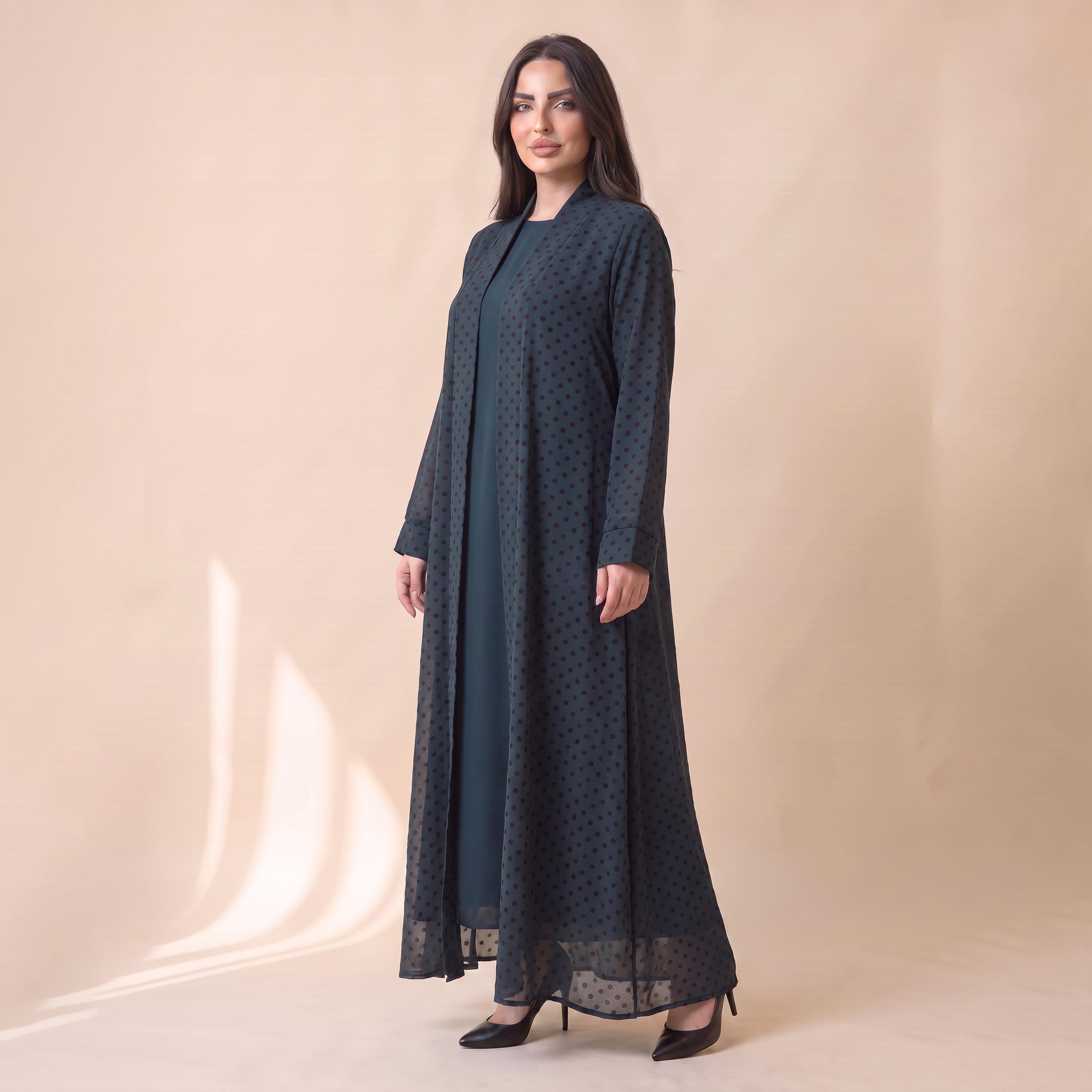Elegant Hijab Blue Polka Dot Chiffon Women's Abaya with Hijab-women-arabicclothing-abayas-image-3