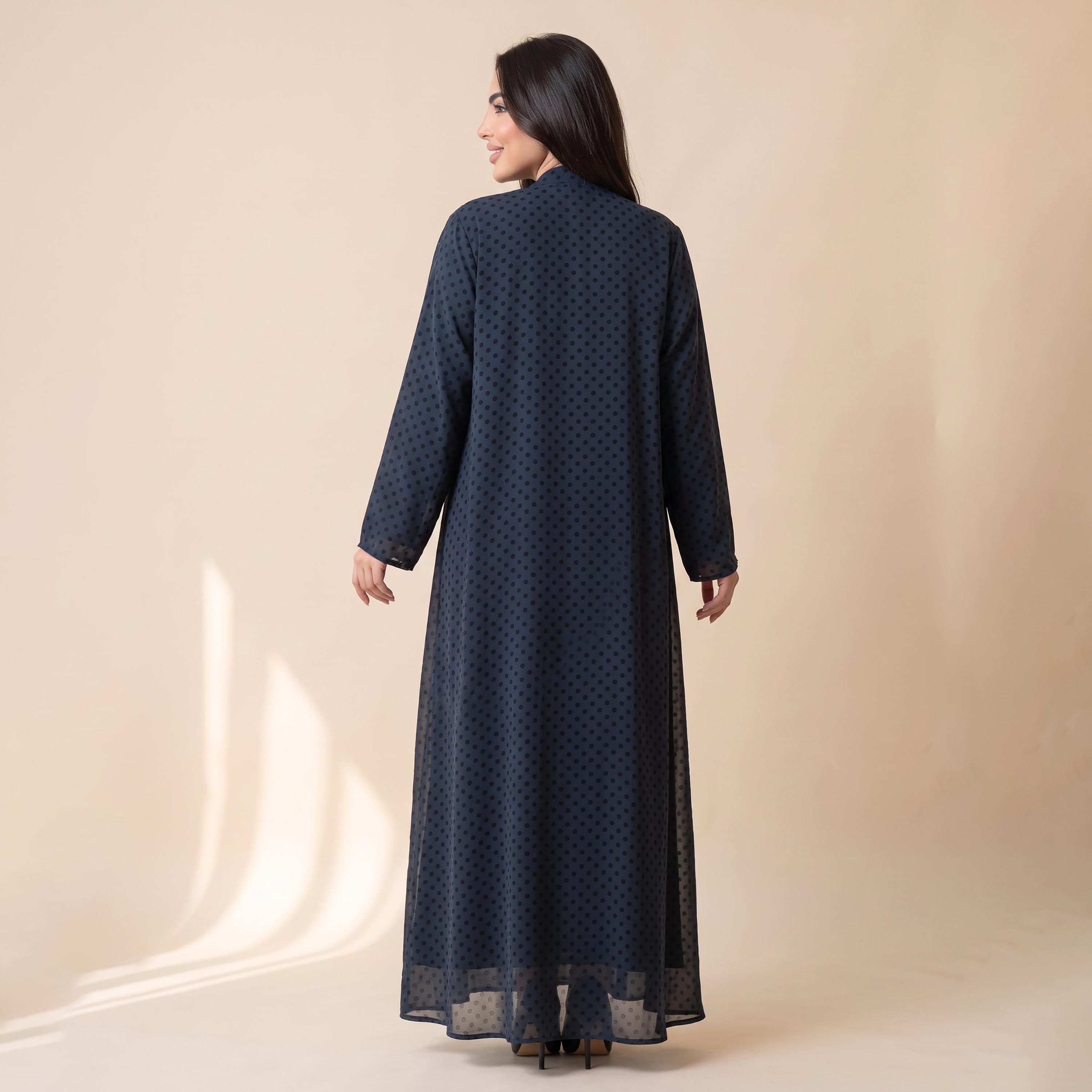 Elegant Hijab Blue Polka Dot Chiffon Women's Abaya with Hijab-women-arabicclothing-abayas-image-4