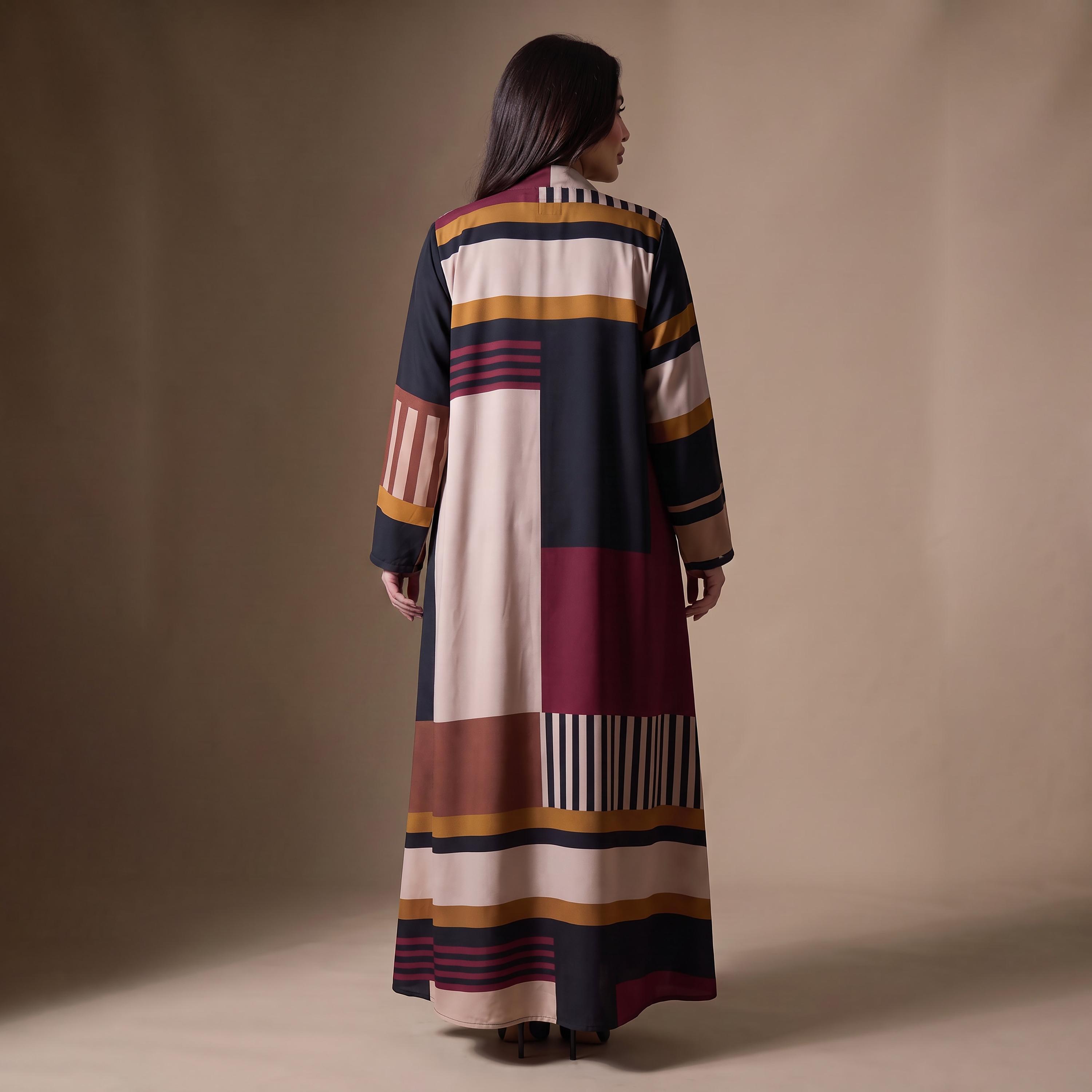 Elegant Hijab Multicolor Striped Chiffon Women's Abaya with Hijab-women-arabicclothing-abayas-image-4