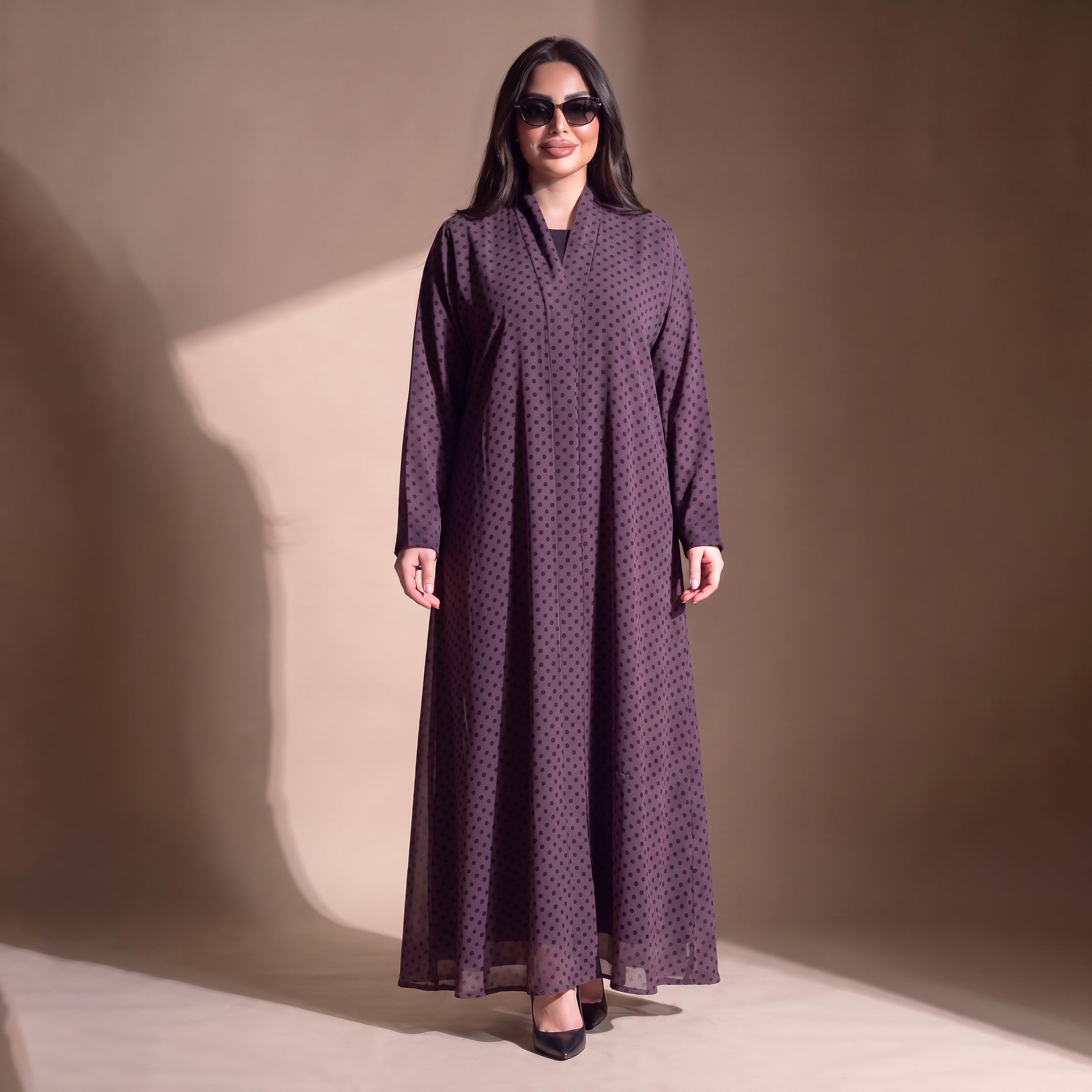 عباية نسائية من إيليغانت حجاب باللون الأرجواني بنقشة نقاط البولكا من الشيفون مع حجاب-women-arabicclothing-abayas-image-1
