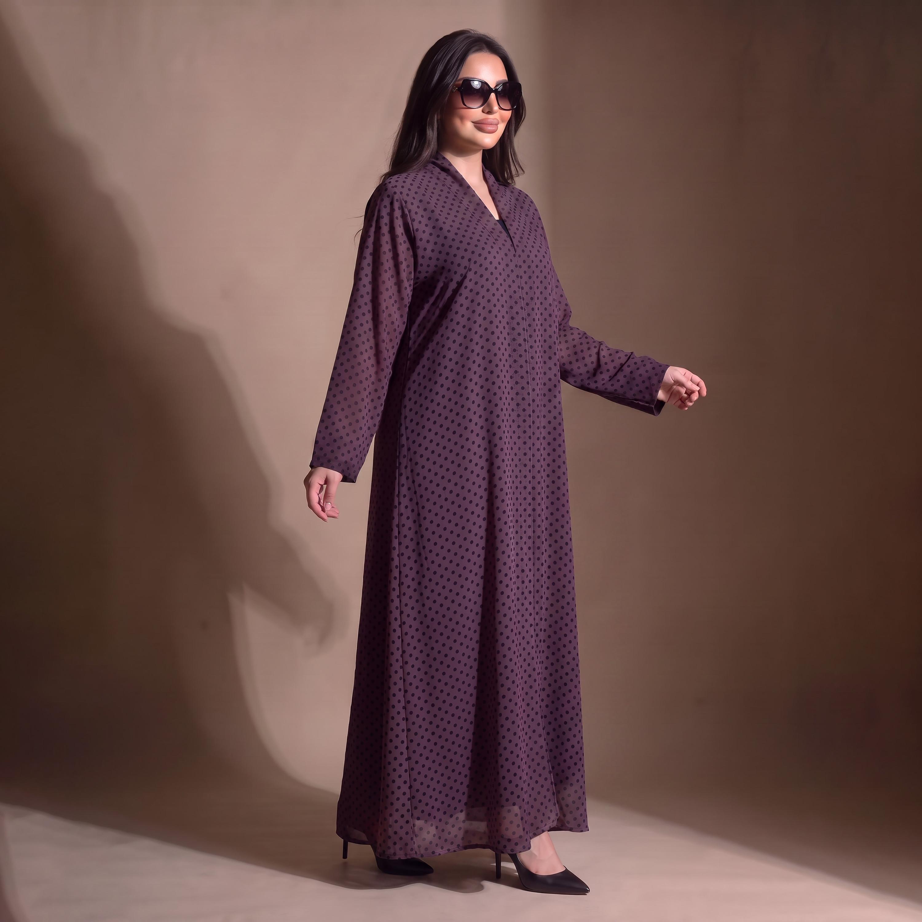 عباية نسائية من إيليغانت حجاب باللون الأرجواني بنقشة نقاط البولكا من الشيفون مع حجاب-women-arabicclothing-abayas-image-2