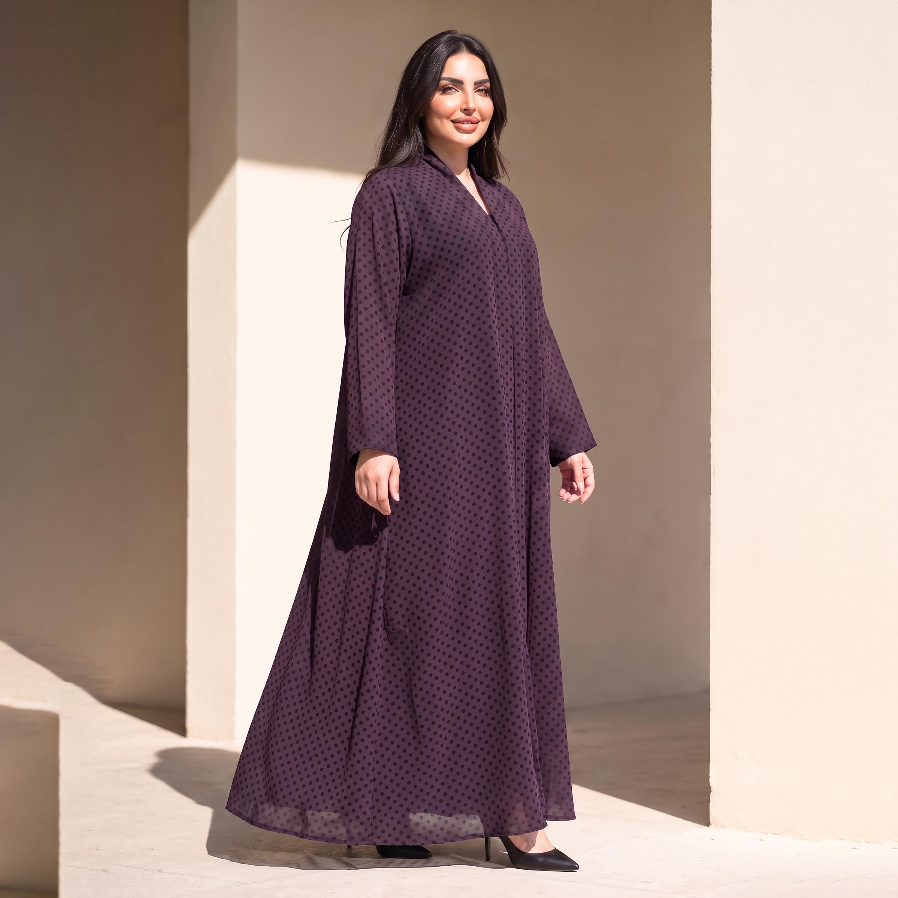 عباية نسائية من إيليغانت حجاب باللون الأرجواني بنقشة نقاط البولكا من الشيفون مع حجاب-women-arabicclothing-abayas-image-3