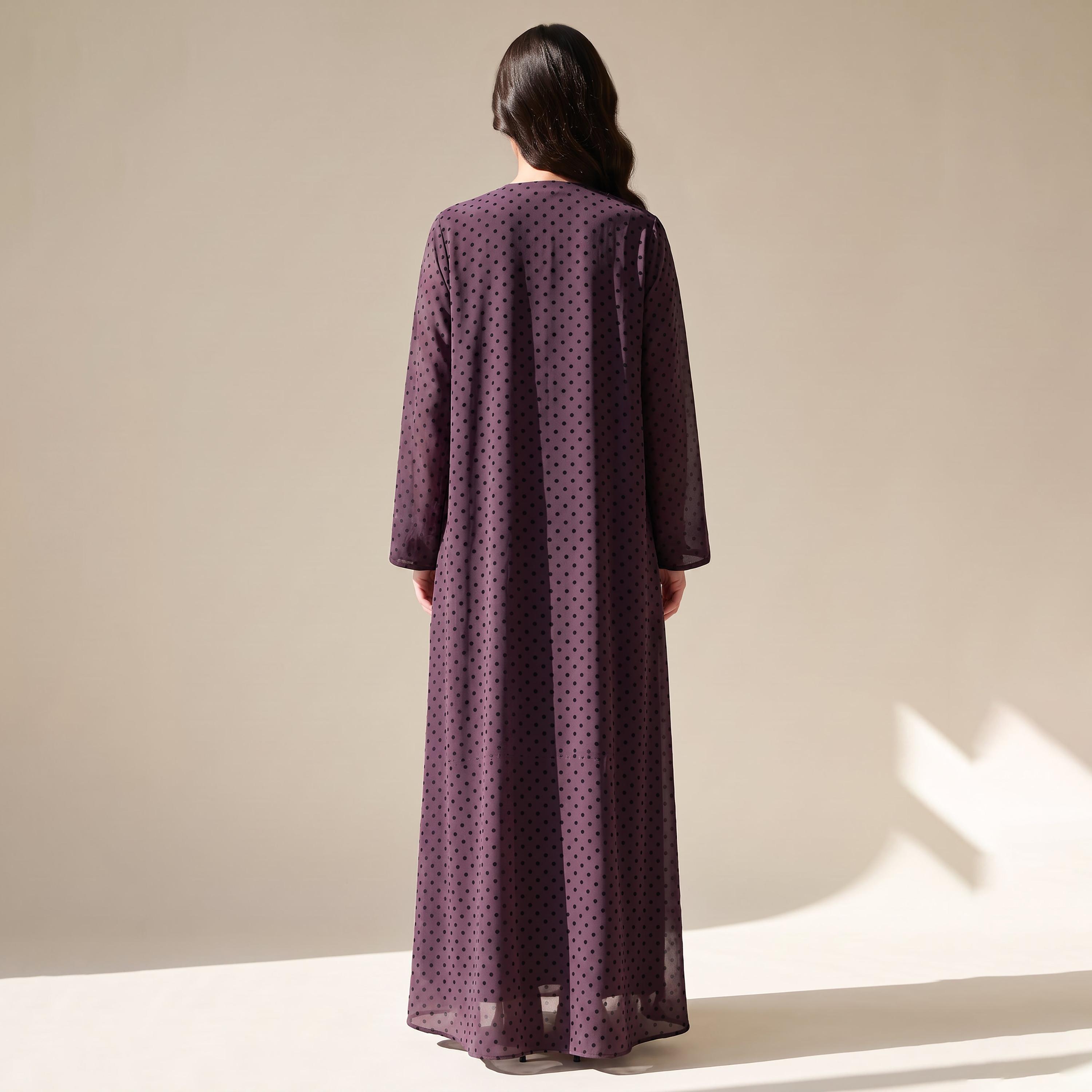 عباية نسائية من إيليغانت حجاب باللون الأرجواني بنقشة نقاط البولكا من الشيفون مع حجاب-women-arabicclothing-abayas-image-4