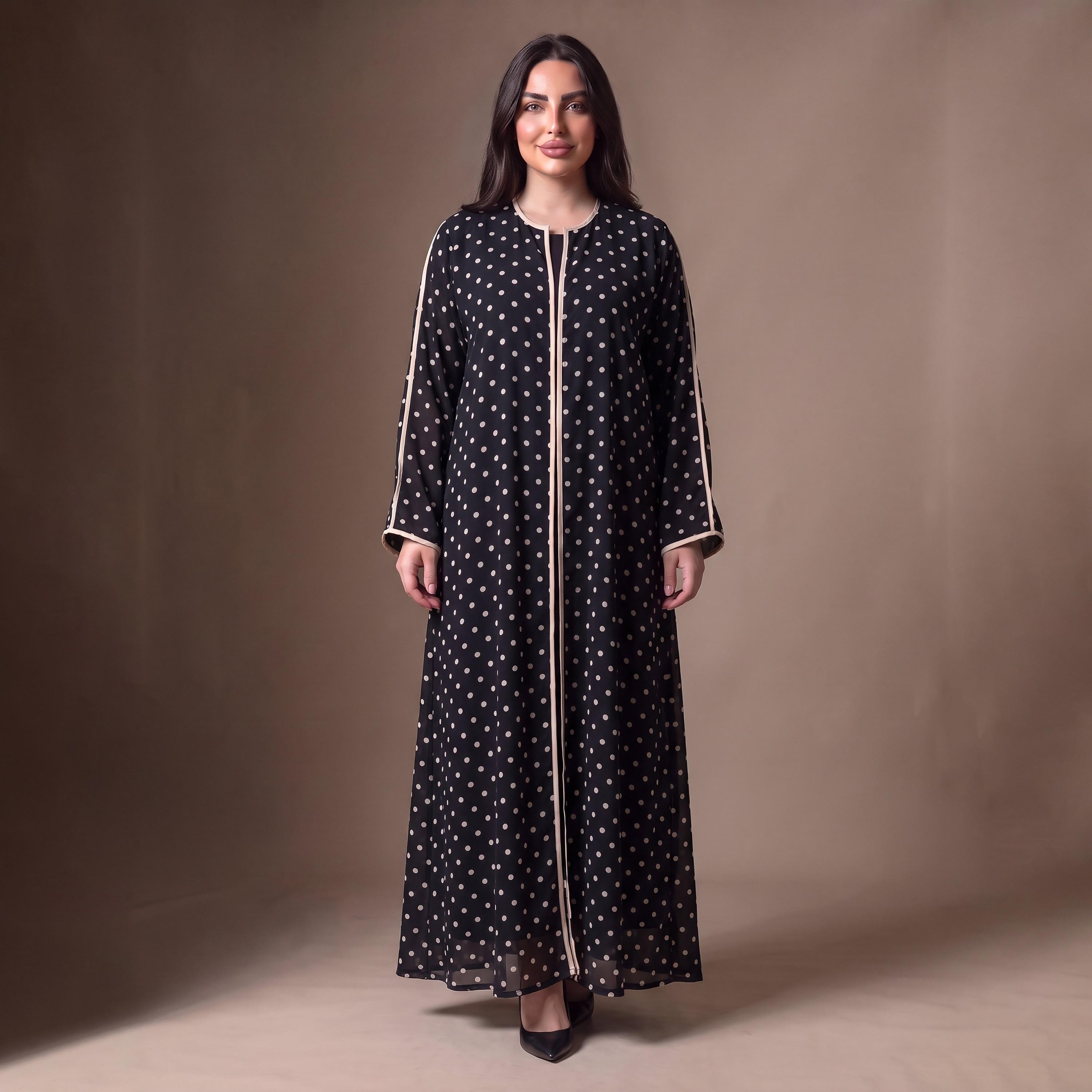 عباية نسائية من إيليغانت حجاب باللون الأسود بنقشة نقاط البولكا من الكريب مع حجاب-women-arabicclothing-abayas-image-1