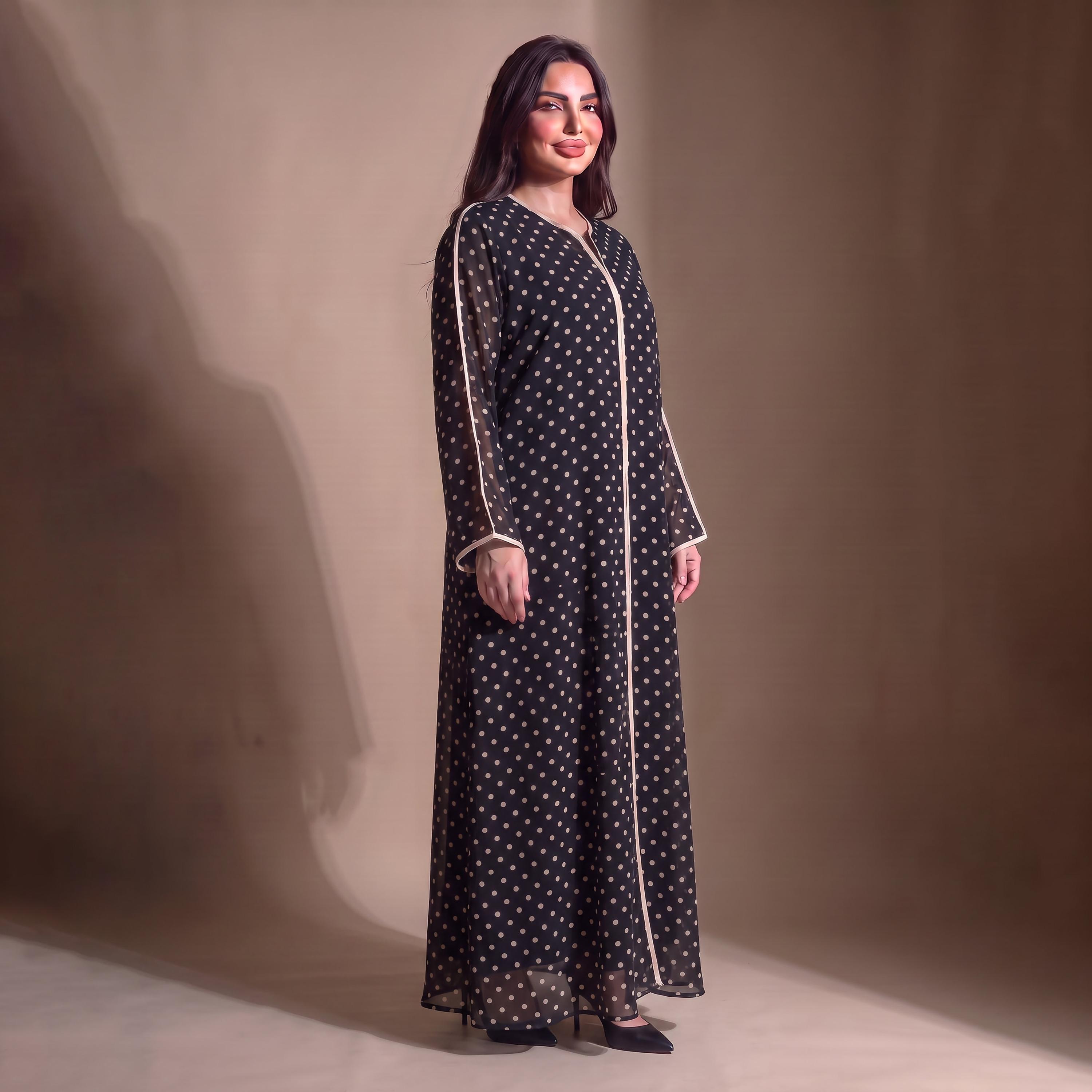 عباية نسائية من إيليغانت حجاب باللون الأسود بنقشة نقاط البولكا من الكريب مع حجاب-women-arabicclothing-abayas-image-2