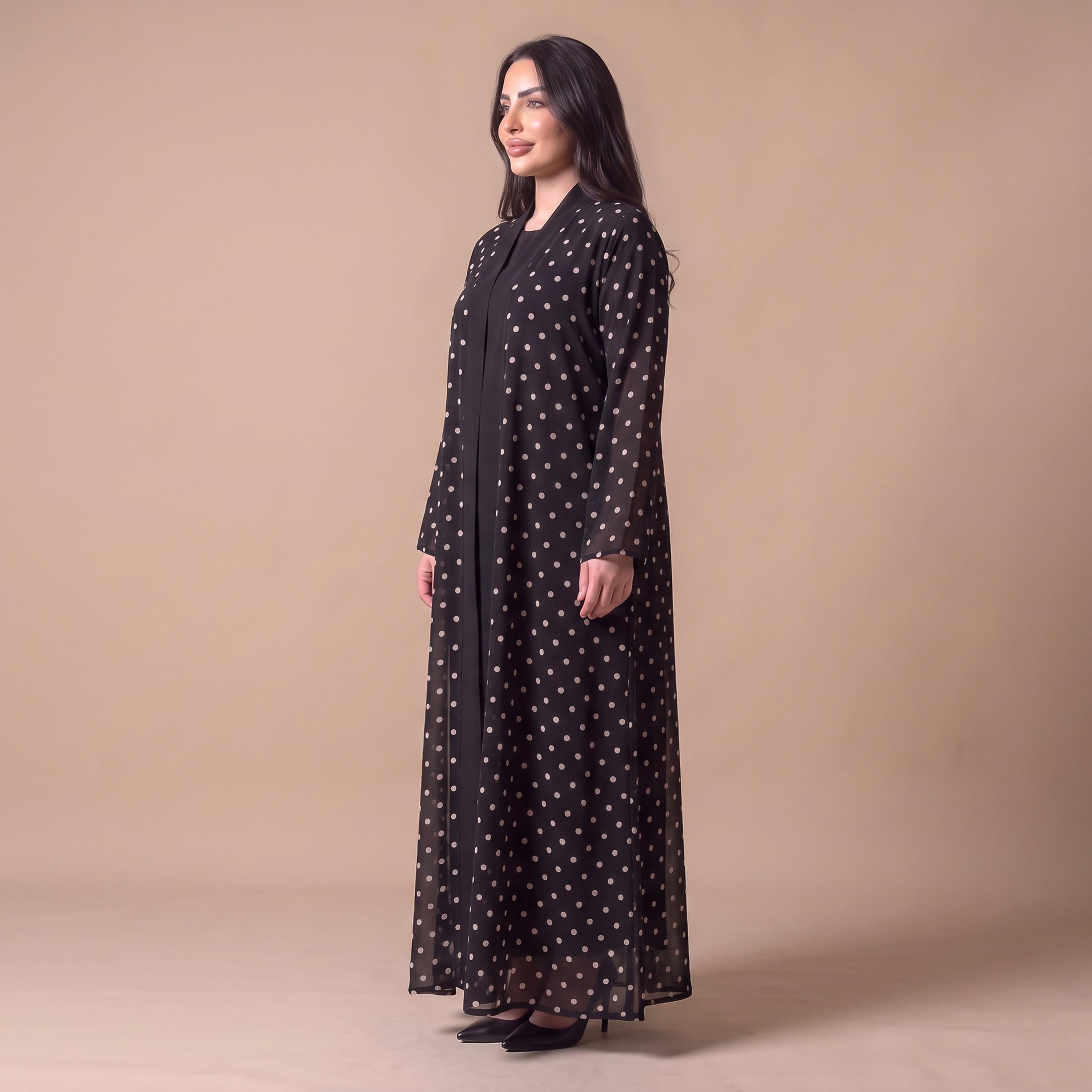 عباية نسائية من إيليغانت حجاب باللون الأسود بنقشة نقاط البولكا من الشيفون مع حجاب-women-arabicclothing-abayas-image-2