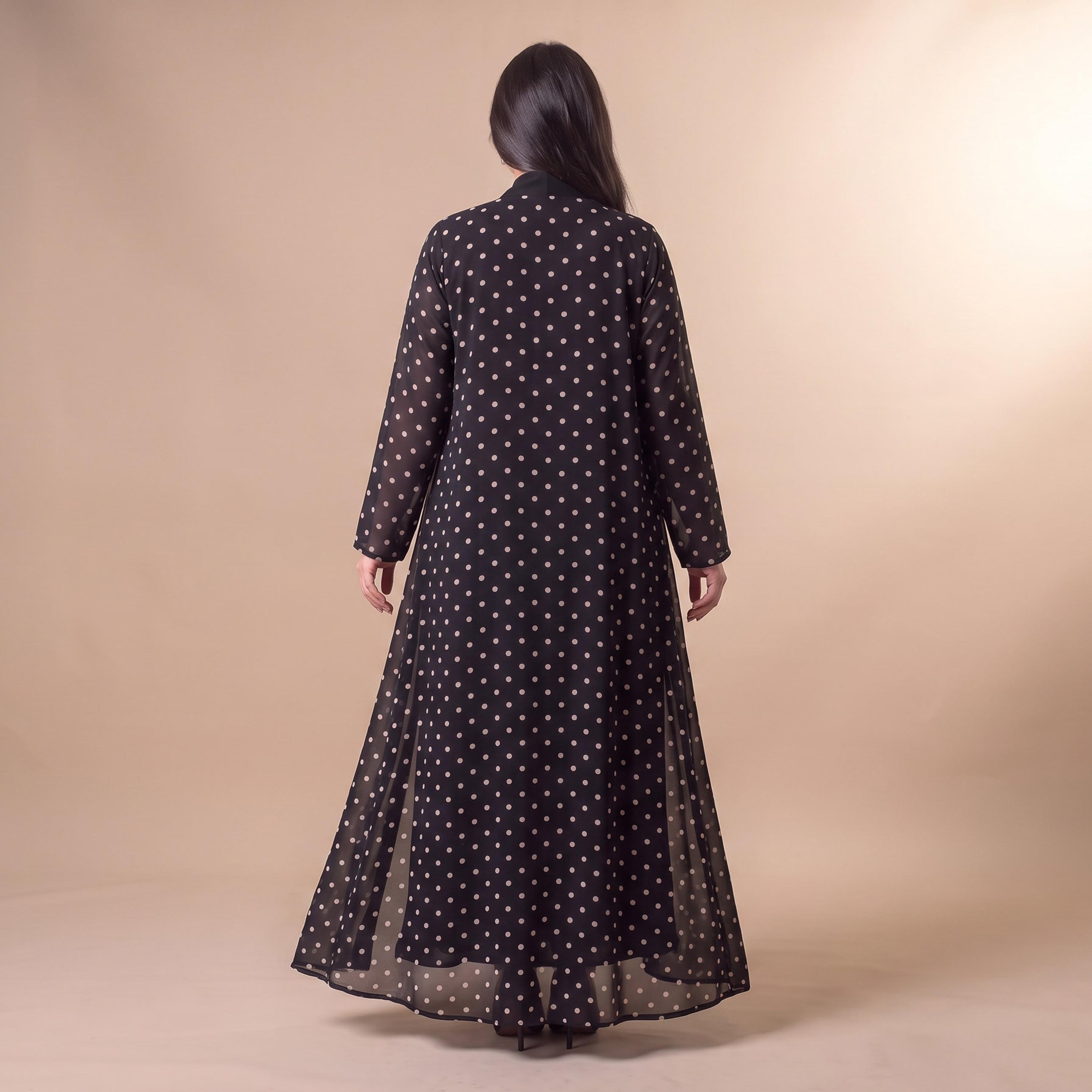عباية نسائية من إيليغانت حجاب باللون الأسود بنقشة نقاط البولكا من الشيفون مع حجاب-women-arabicclothing-abayas-image-4