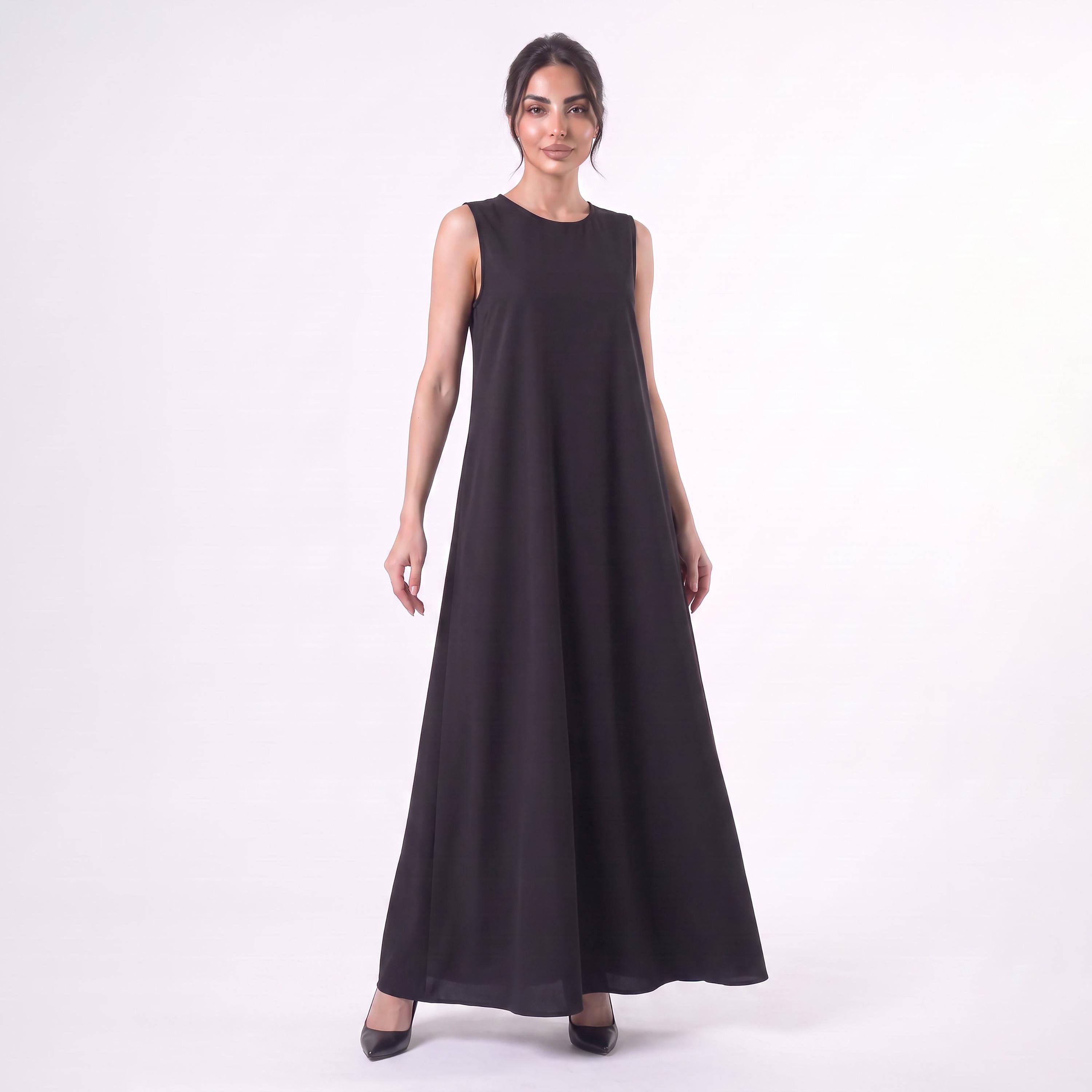 فستان داخلي لعباءة نسائية كريب باللون الأسود من أليجانت حجاب-women-arabicclothing-abayainner-image-1