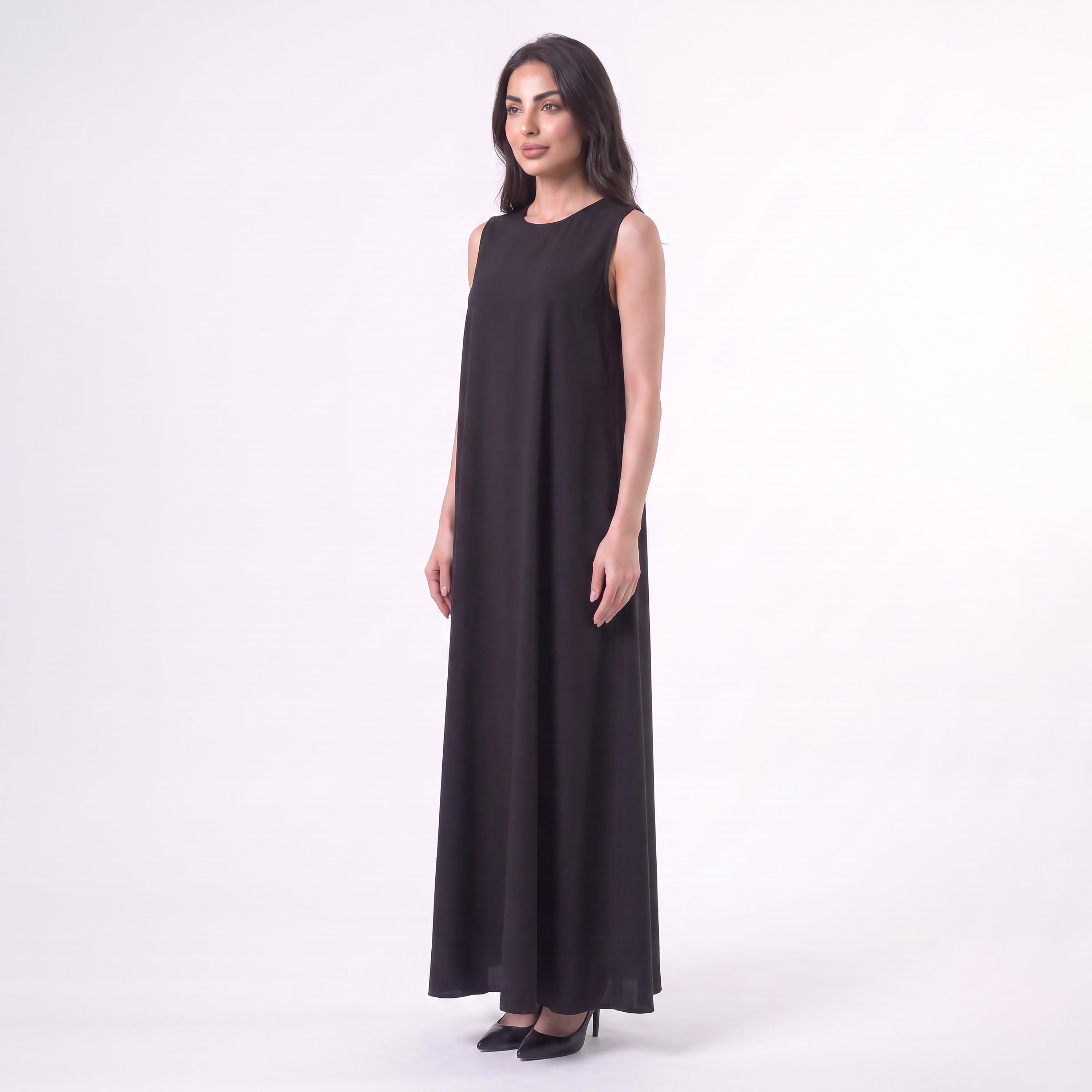 فستان داخلي لعباءة نسائية كريب باللون الأسود من أليجانت حجاب-women-arabicclothing-abayainner-image-2