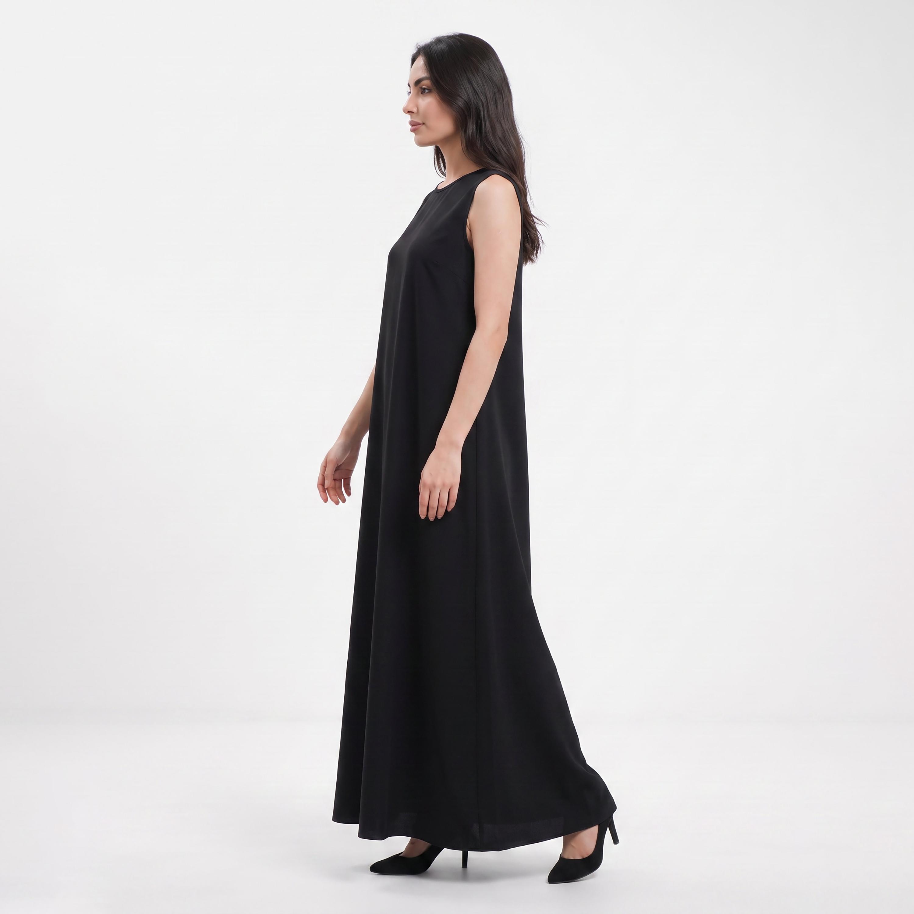 فستان داخلي لعباءة نسائية كريب باللون الأسود من أليجانت حجاب-women-arabicclothing-abayainner-image-3