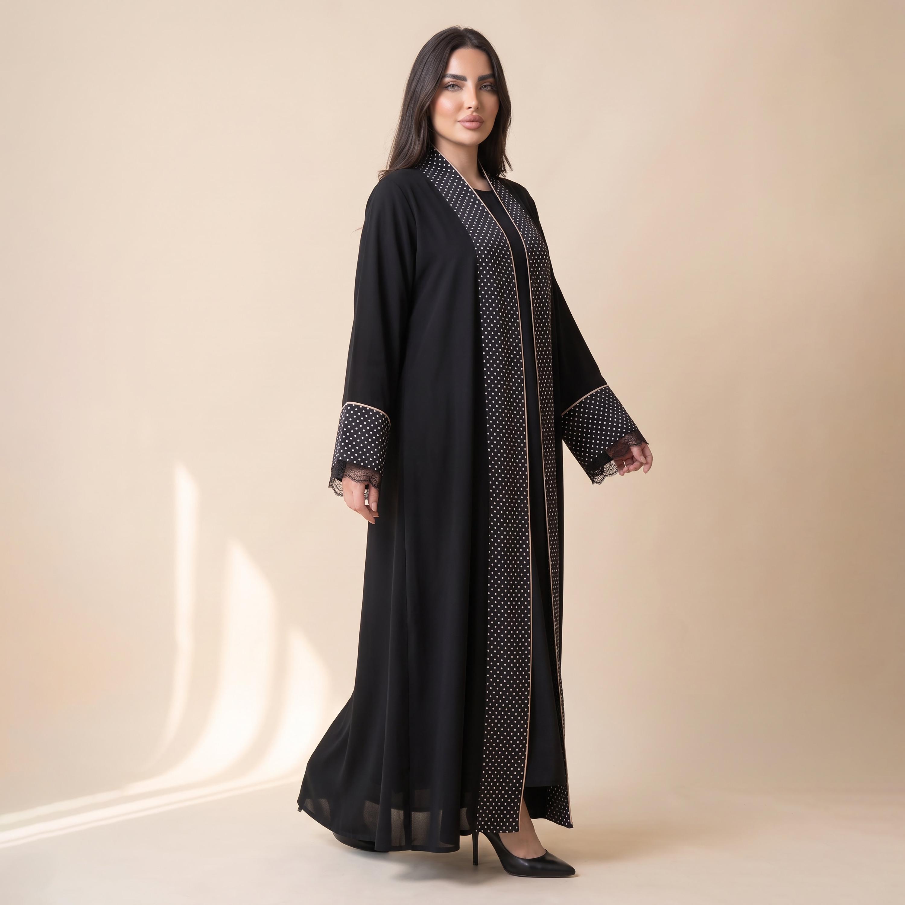 عباية نسائية واسعة من إيليغانت حجاب باللون الأسود بنقشة نقاط البولكا من الكريب مع حجاب-women-arabicclothing-abayas-image-4