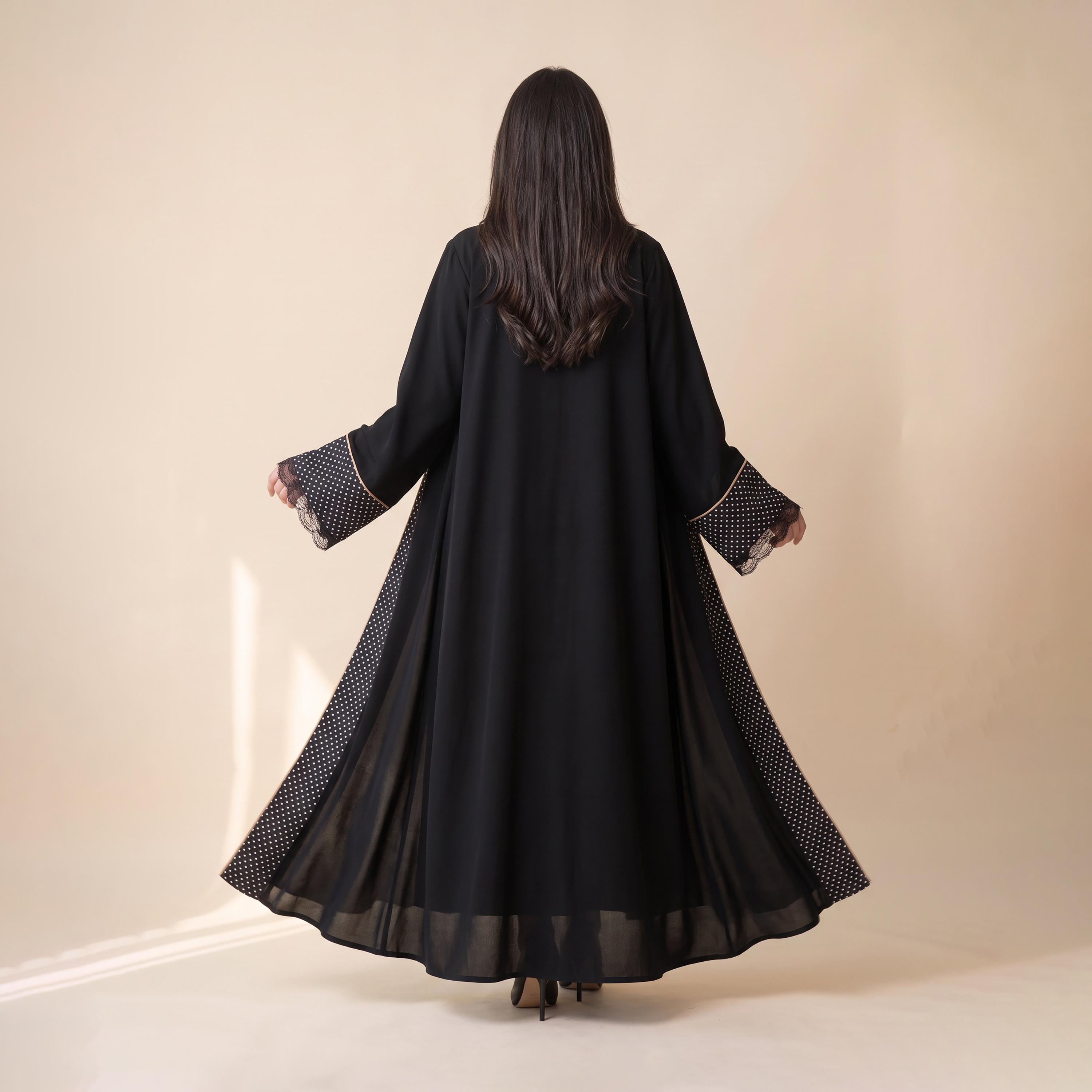 عباية نسائية واسعة من إيليغانت حجاب باللون الأسود بنقشة نقاط البولكا من الكريب مع حجاب-women-arabicclothing-abayas-image-5