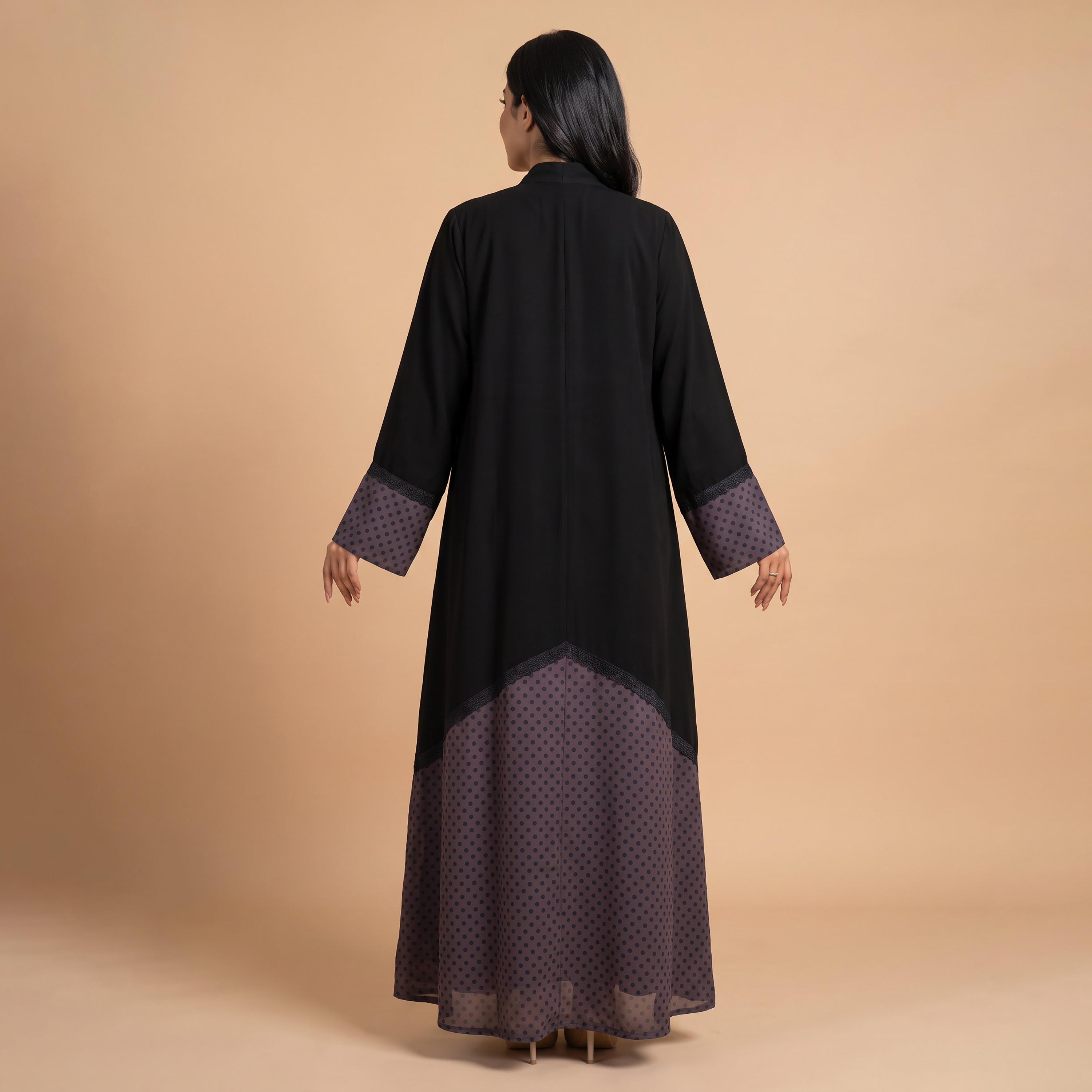 Elegant Hijab Black Polka Dot Chiffon Women's Flared Abaya with Hijab-women-arabicclothing-abayas-image-4