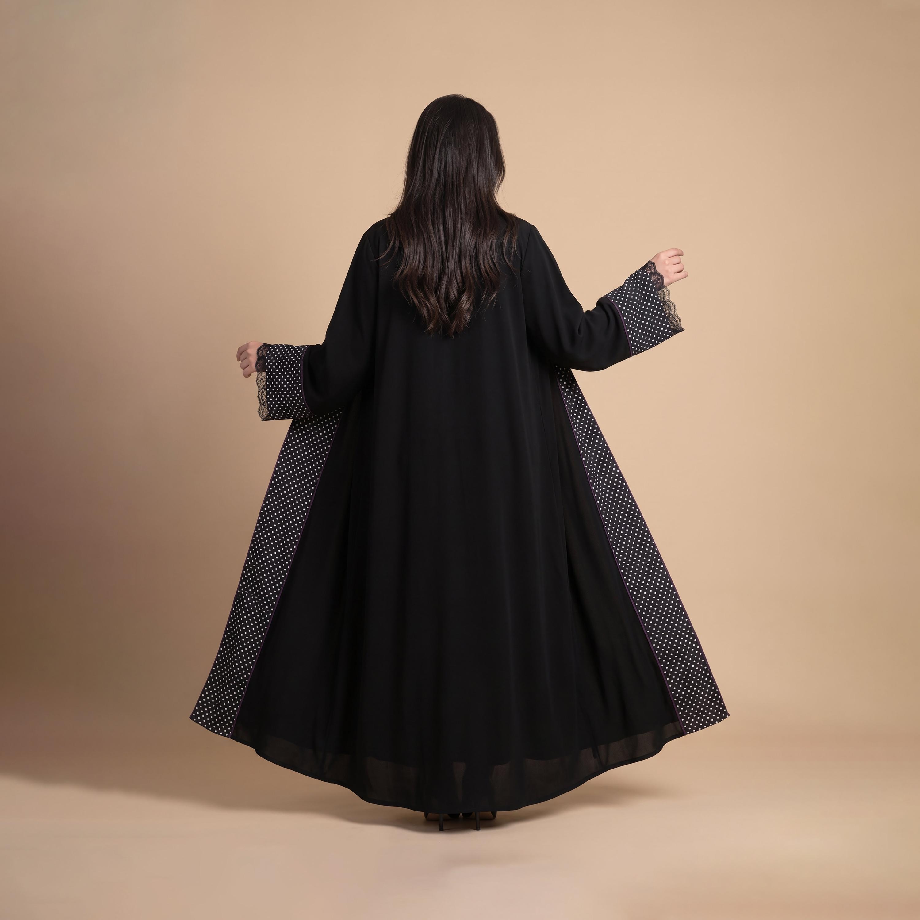 Elegant Hijab Black Polka Dot Crepe Women's Abaya with Hijab-women-arabicclothing-abayas-image-5
