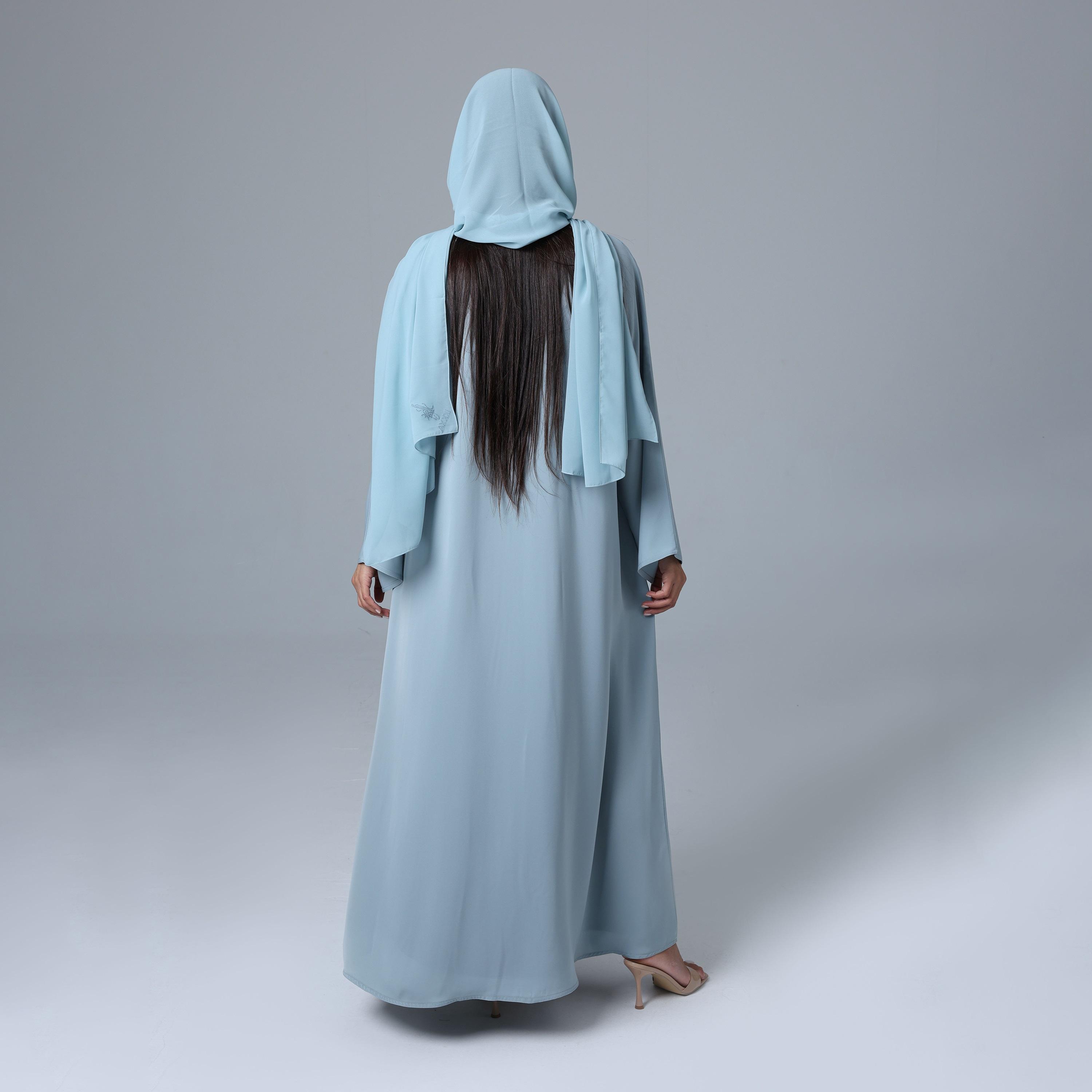IKKXA Blue Beaded Nida Women's Abaya with Hijab-women-arabicclothing-abayas-image-5