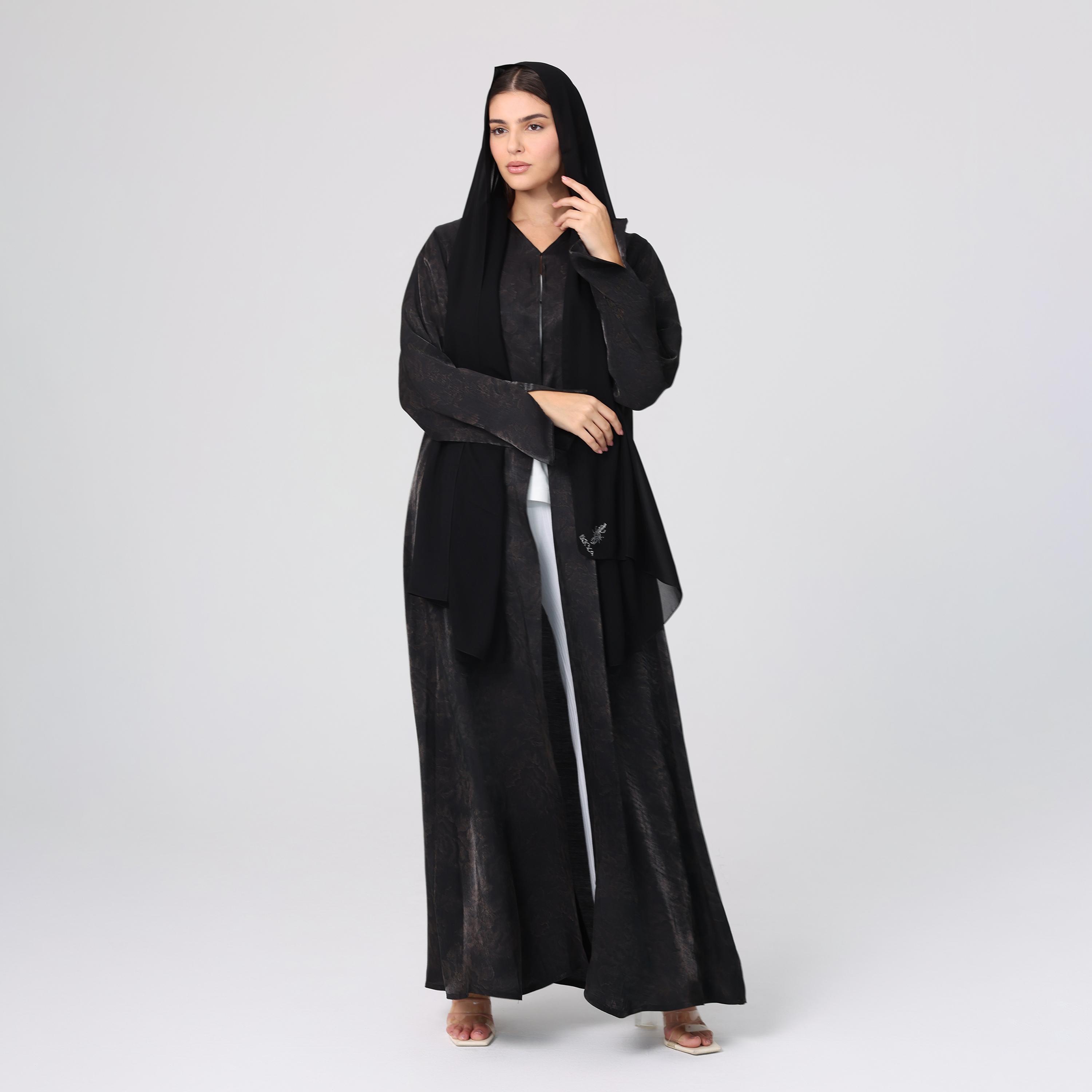 IKKXA Black Shimmer Women's Abaya with Hijab-women-arabicclothing-abayas-image-1