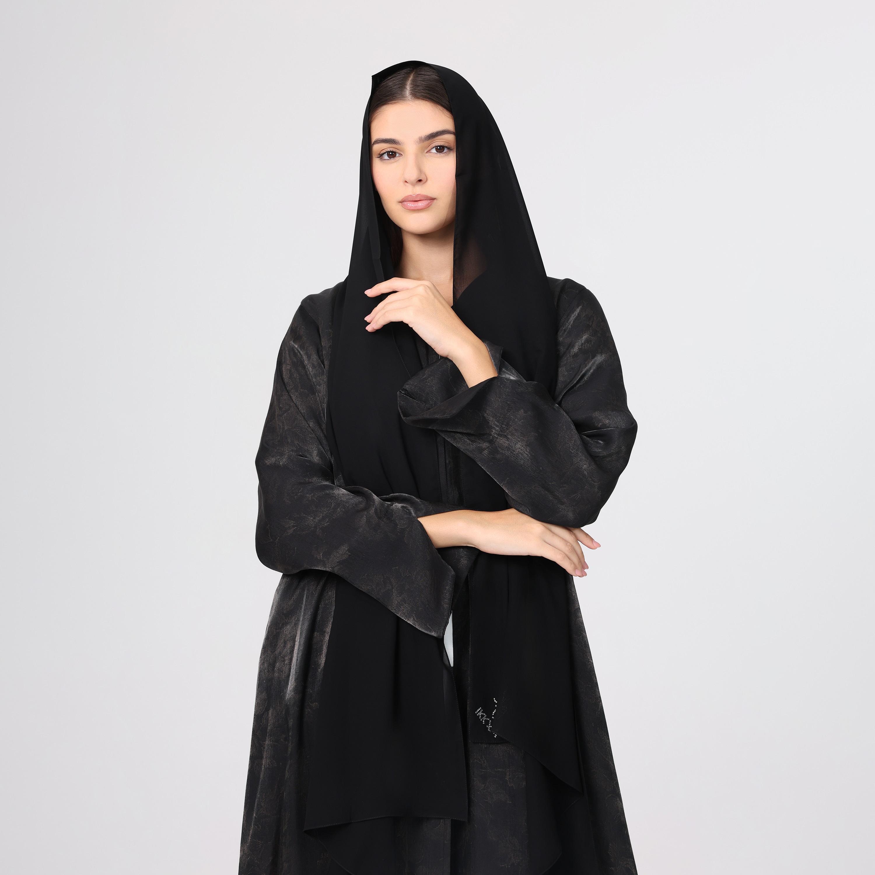 IKKXA Black Shimmer Women's Abaya with Hijab-women-arabicclothing-abayas-image-2