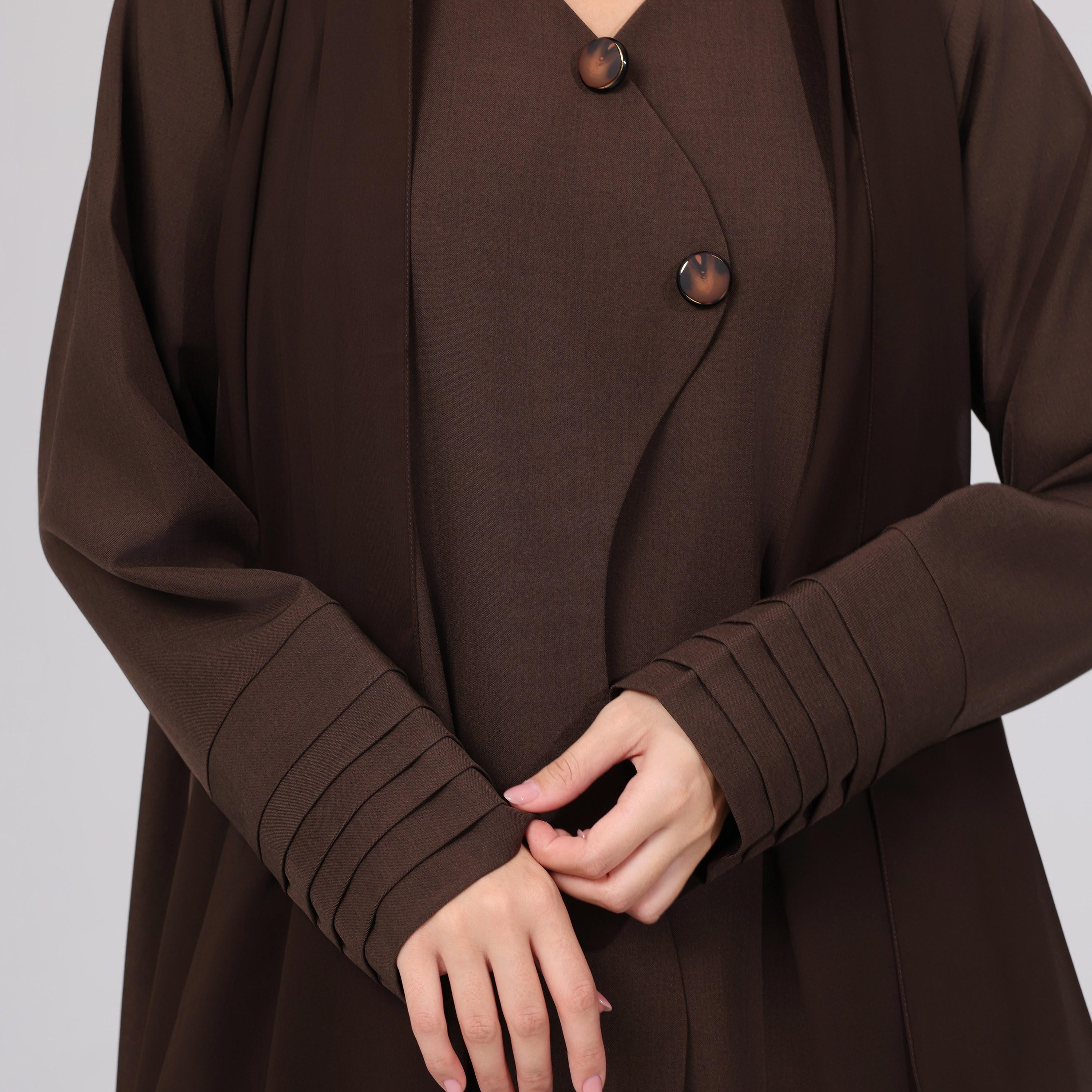 عباءة نسائية باللون البني بأكمام مطوية مع حجاب من إككسا.-women-arabicclothing-abayas-image-2