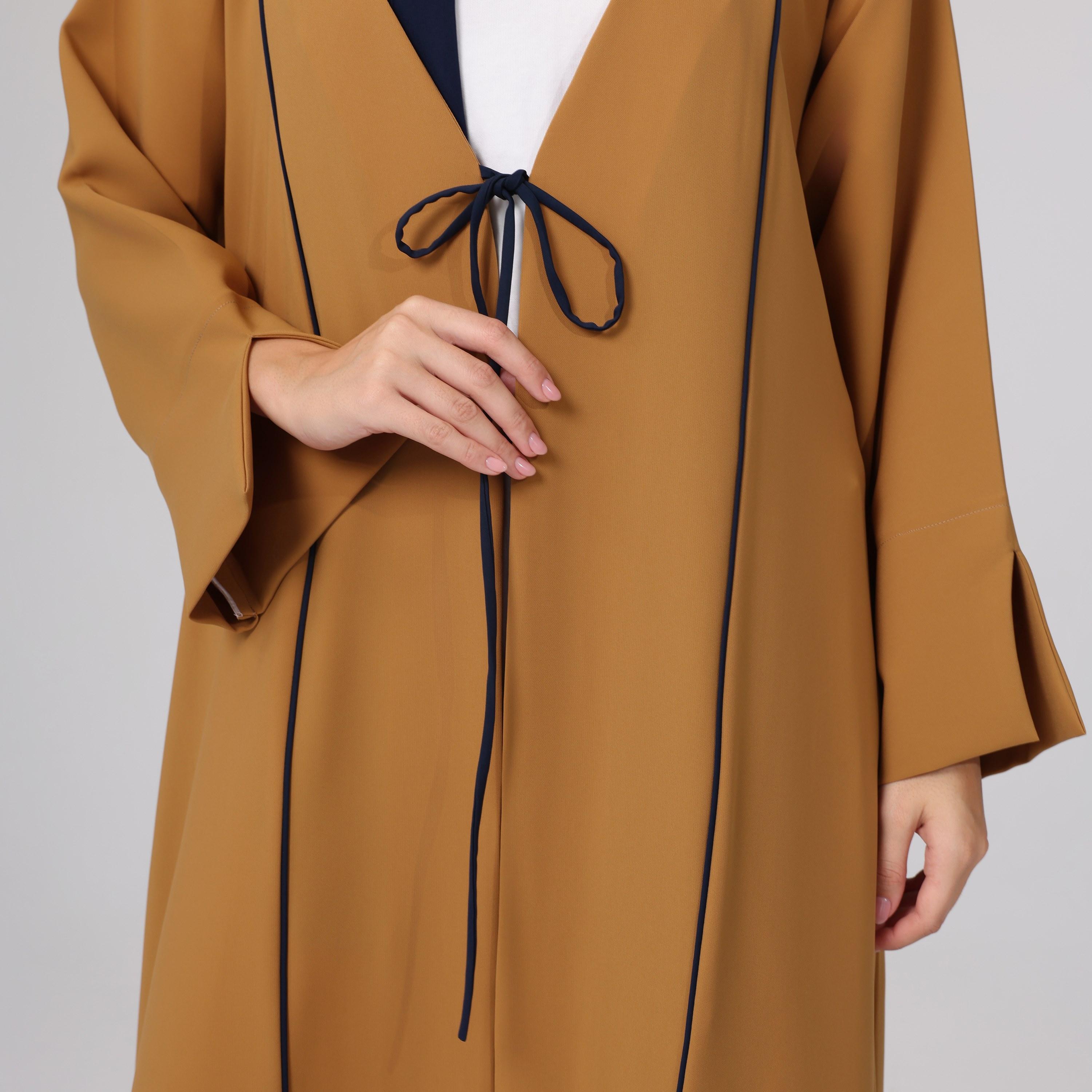 IKKXA Brown Slit Sleeves Women's Formal Blazer Style Abaya with Hijab-women-arabicclothing-abayas-image-2