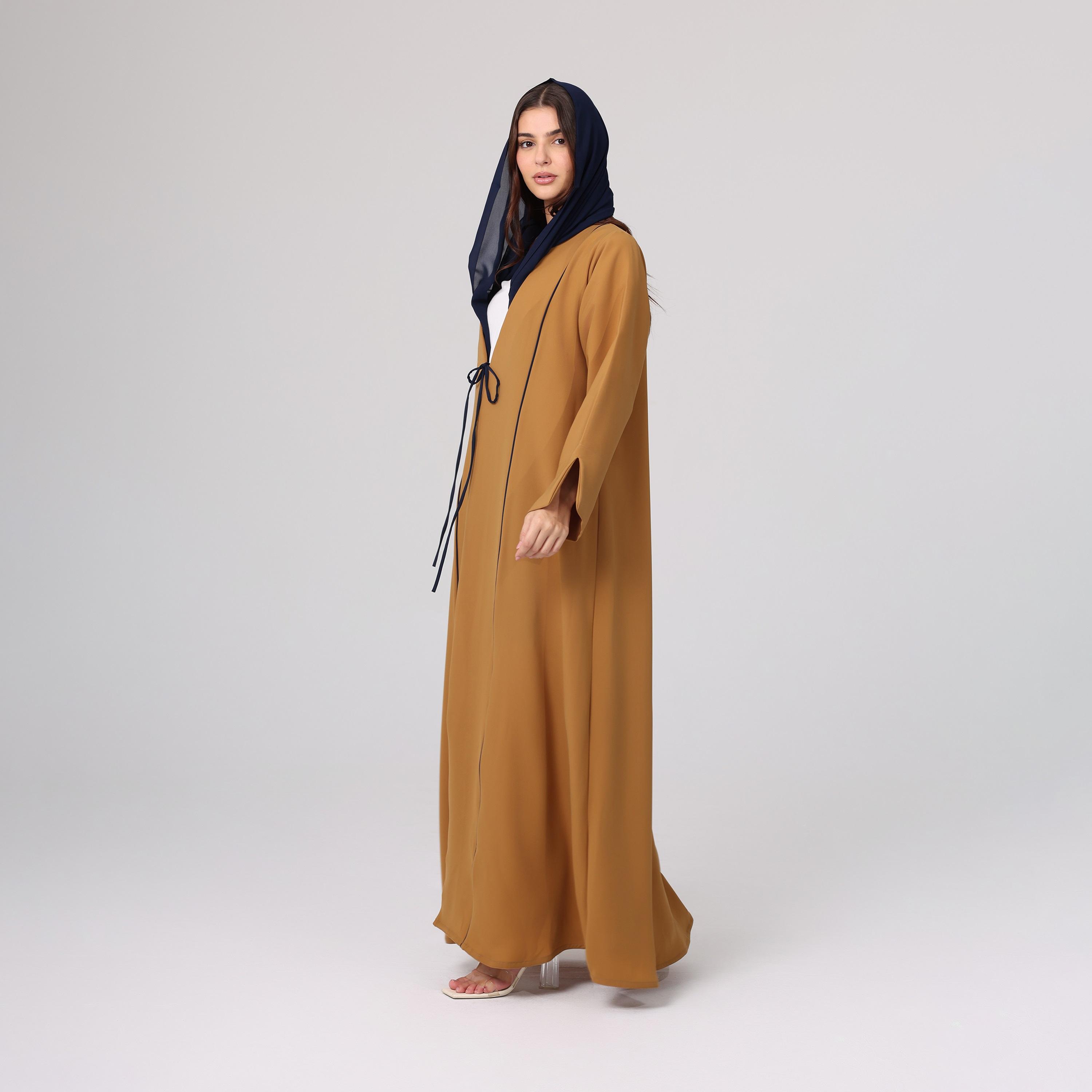 IKKXA Brown Slit Sleeves Women's Formal Blazer Style Abaya with Hijab-women-arabicclothing-abayas-image-3