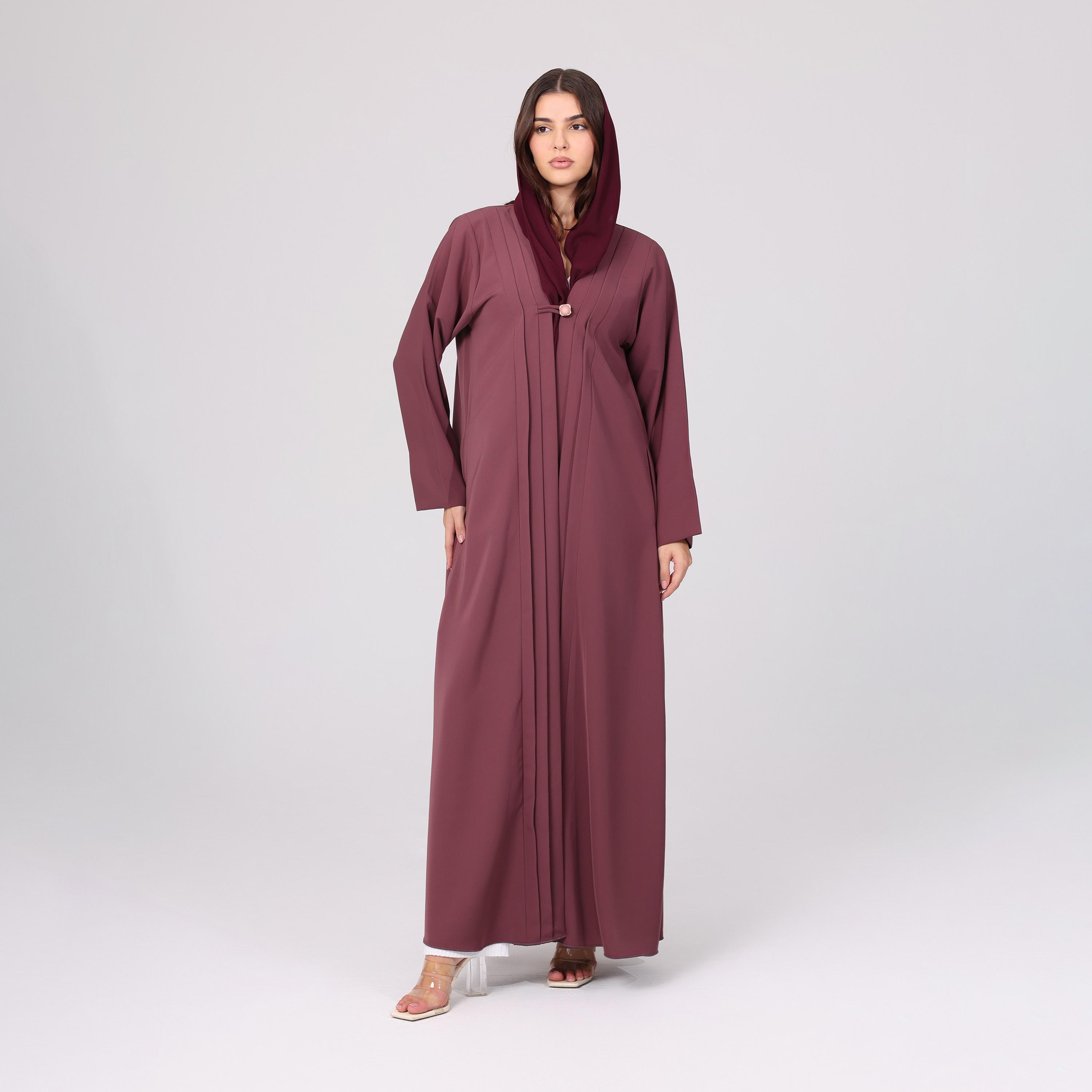 IKKXA Red Pleated Women's Abaya with Hijab-women-arabicclothing-abayas-image-1
