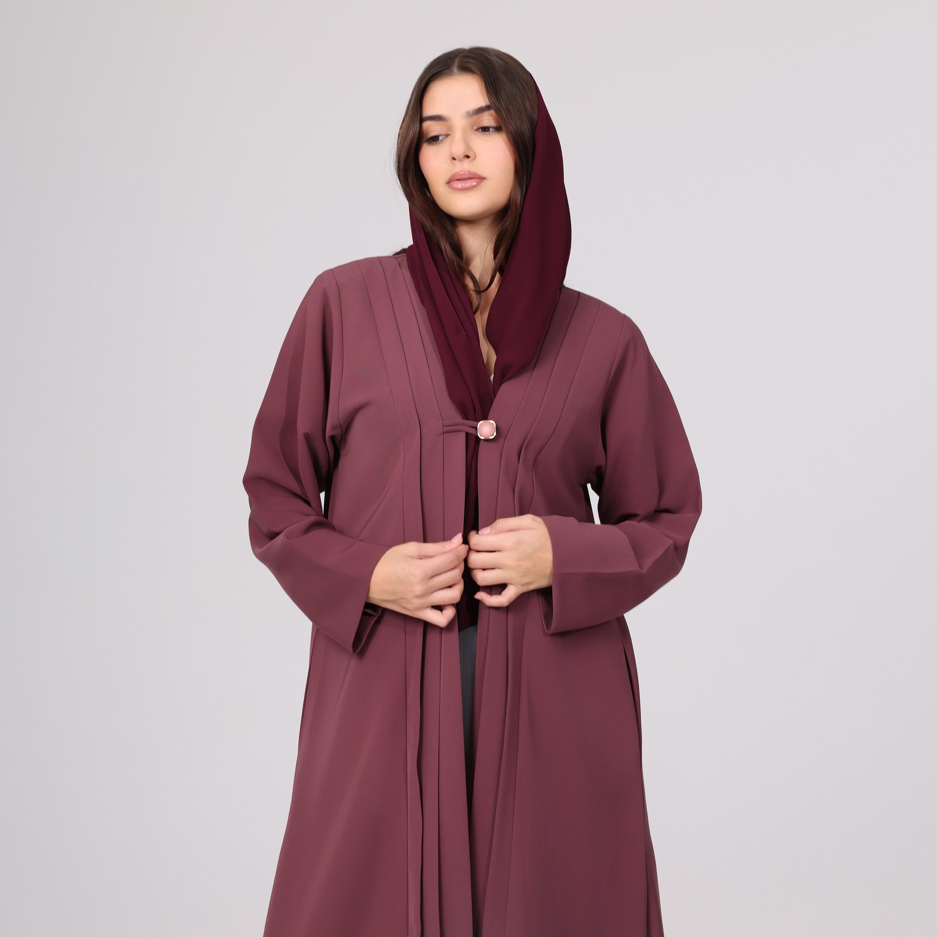IKKXA Red Pleated Women's Abaya with Hijab-women-arabicclothing-abayas-image-2