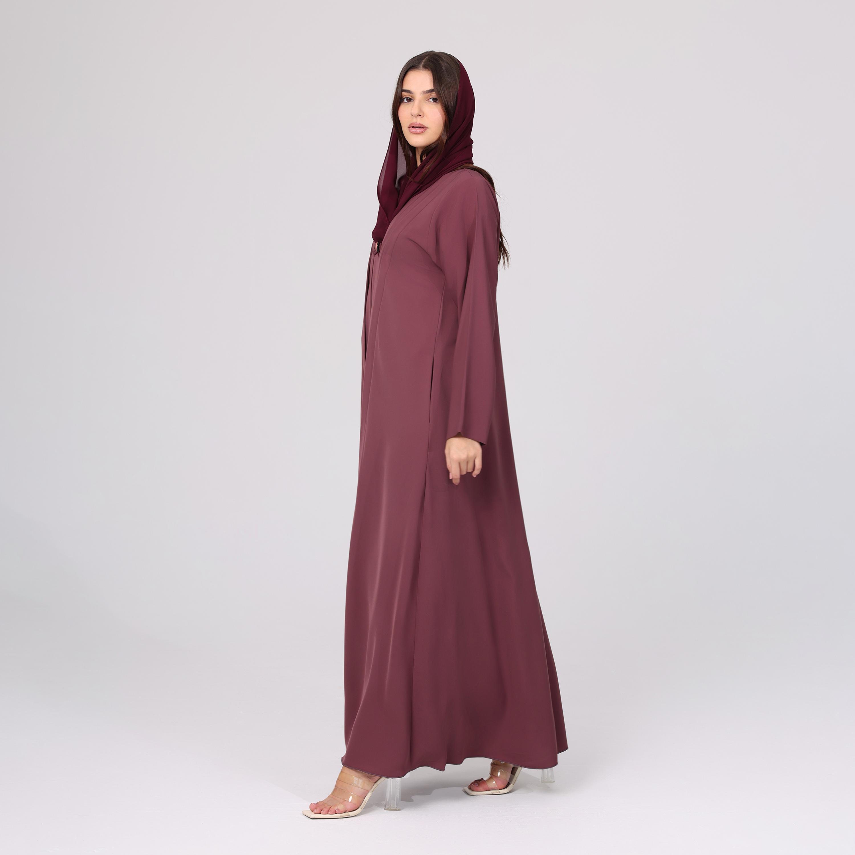 IKKXA Red Pleated Women's Abaya with Hijab-women-arabicclothing-abayas-image-3