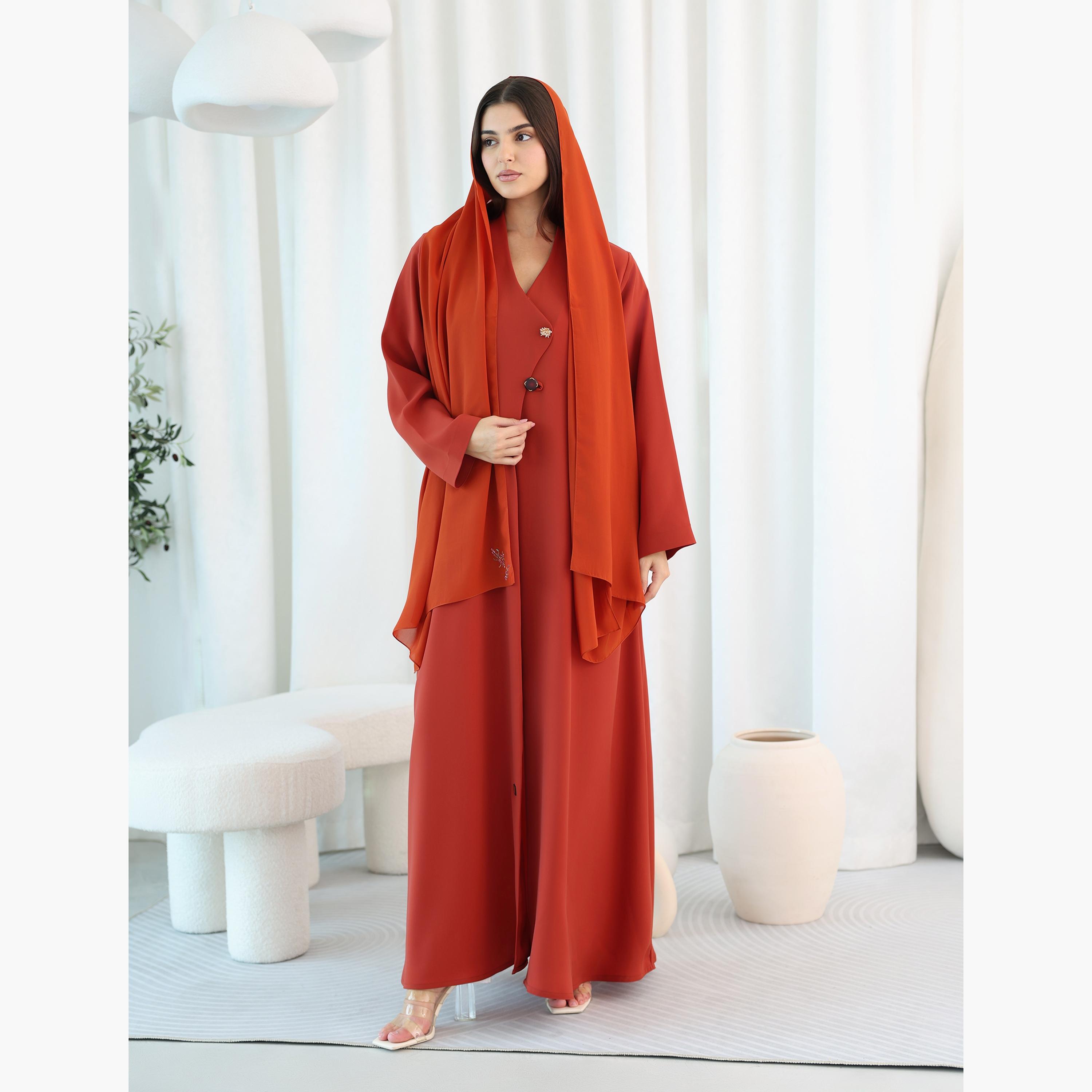 IKKXA Red Women's Abaya with Hijab-women-arabicclothing-abayas-image-1