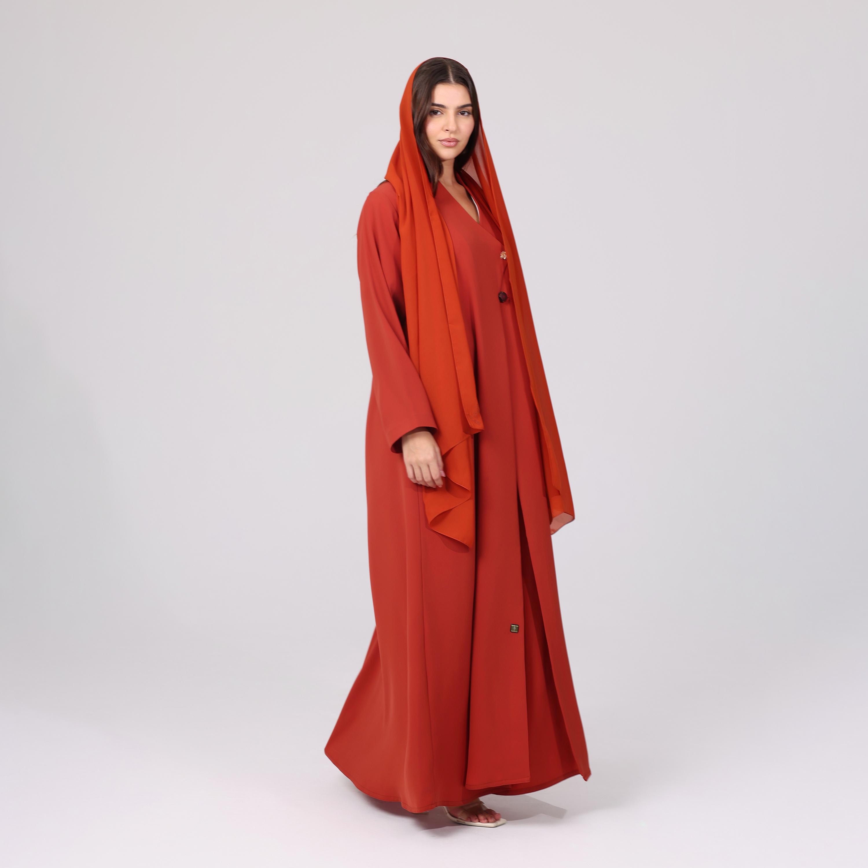 عباءة نسائية باللون الأحمر مع حجاب من إككسا.-women-arabicclothing-abayas-image-3