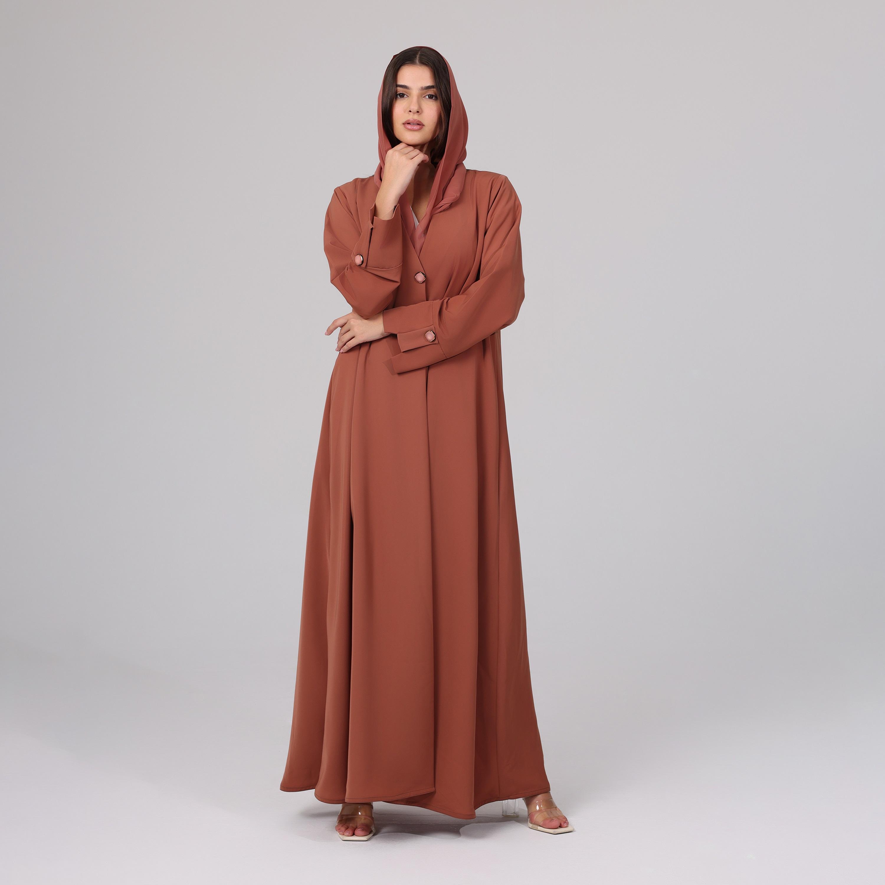 IKKXA Brown Women's Blazer Style Abaya with Hijab-women-arabicclothing-abayas-image-1
