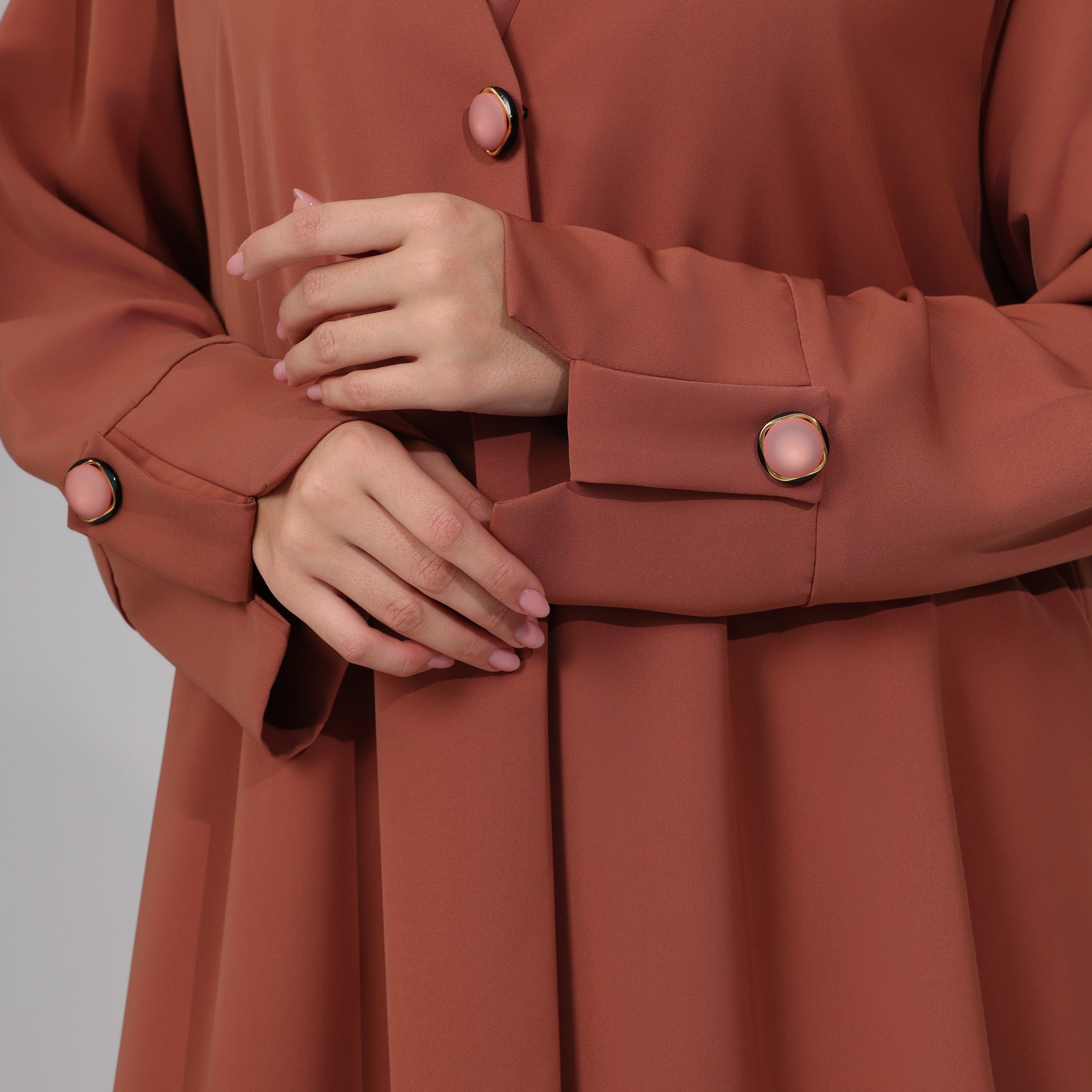 IKKXA Brown Women's Blazer Style Abaya with Hijab-women-arabicclothing-abayas-image-2