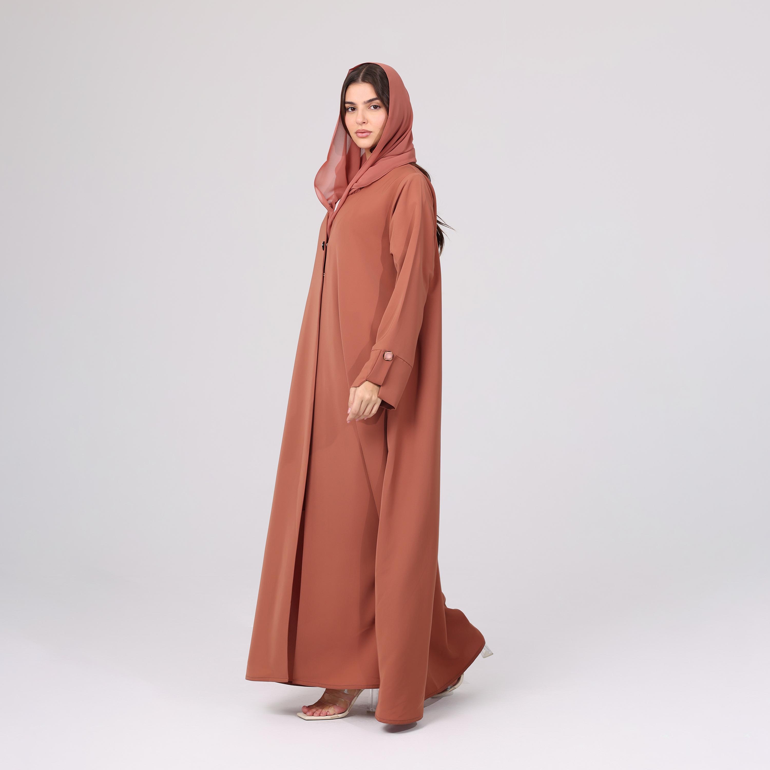 IKKXA Brown Women's Blazer Style Abaya with Hijab-women-arabicclothing-abayas-image-3