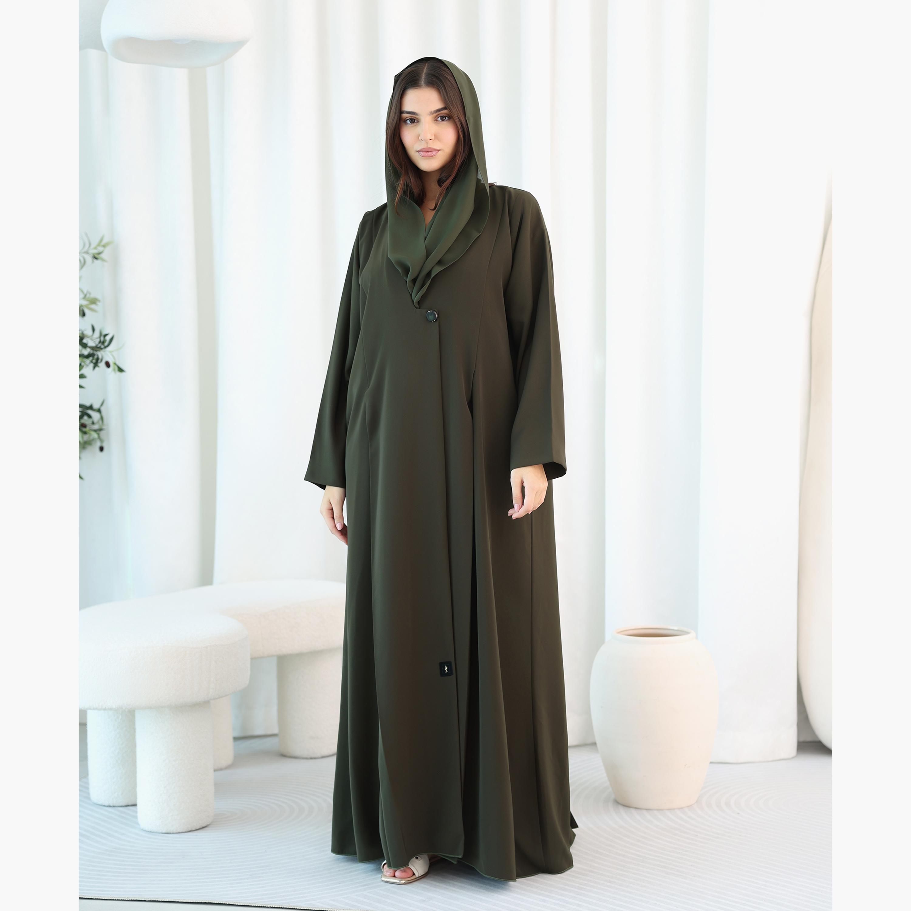 IKKXA Green Women's Blazer Style Abaya with Hijab-women-arabicclothing-abayas-image-1