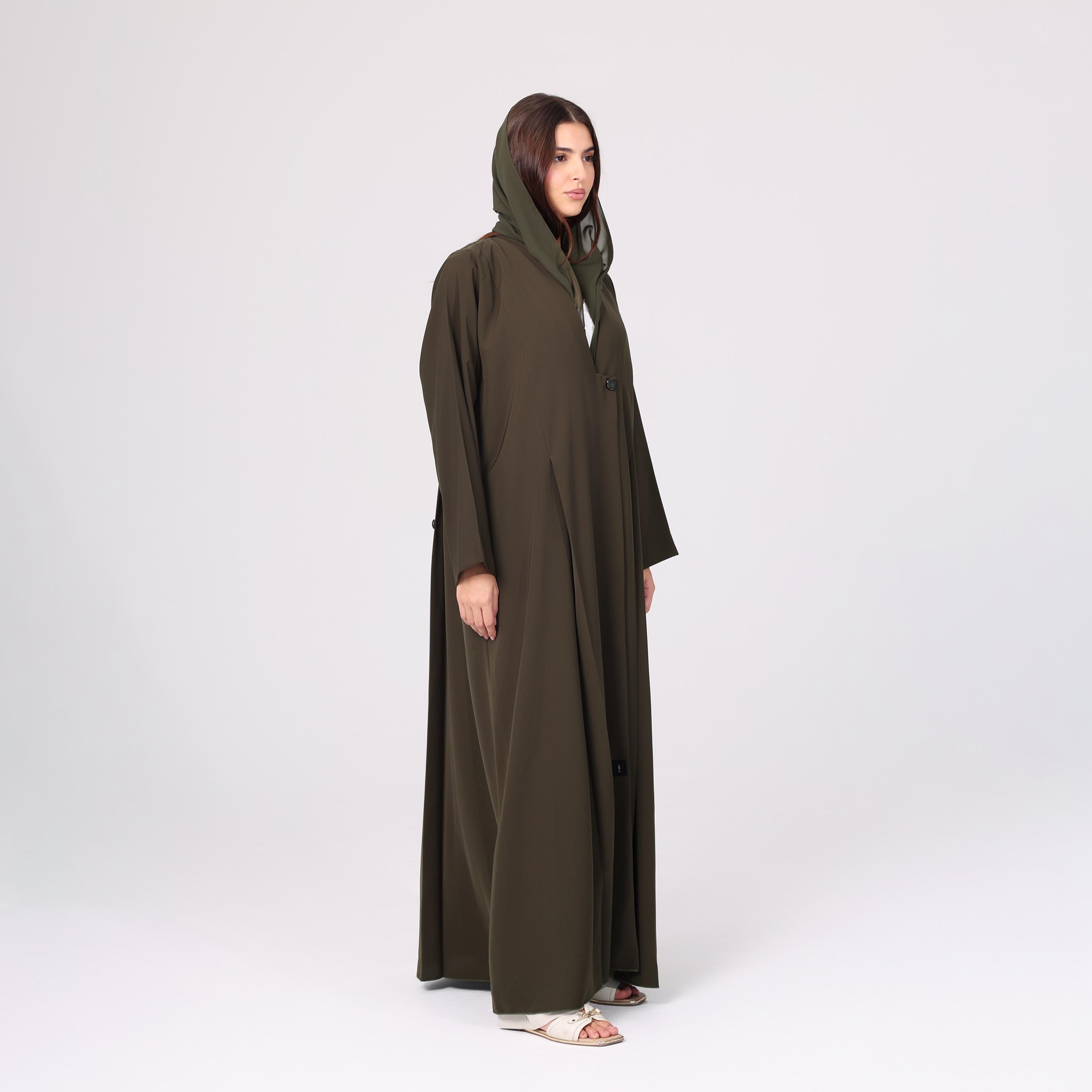 IKKXA Green Women's Blazer Style Abaya with Hijab-women-arabicclothing-abayas-image-3