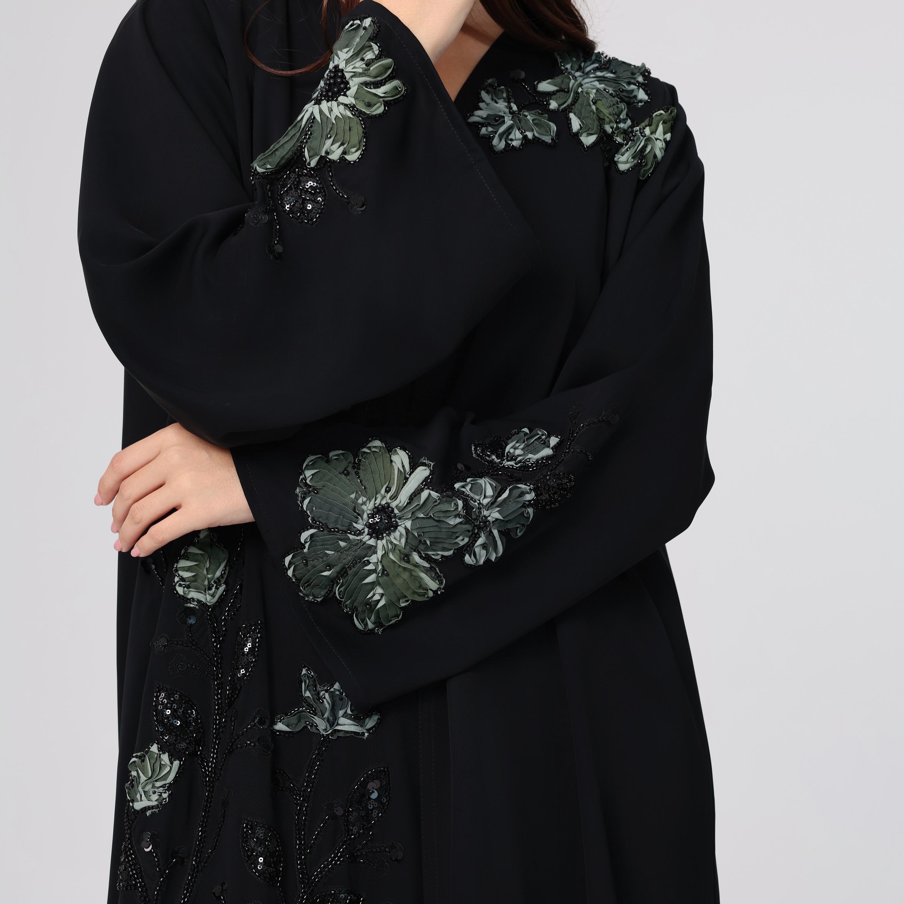 IKKXA Black Sequined & Beaded Nida Women's Evening Abaya with Hijab-women-arabicclothing-abayas-image-2