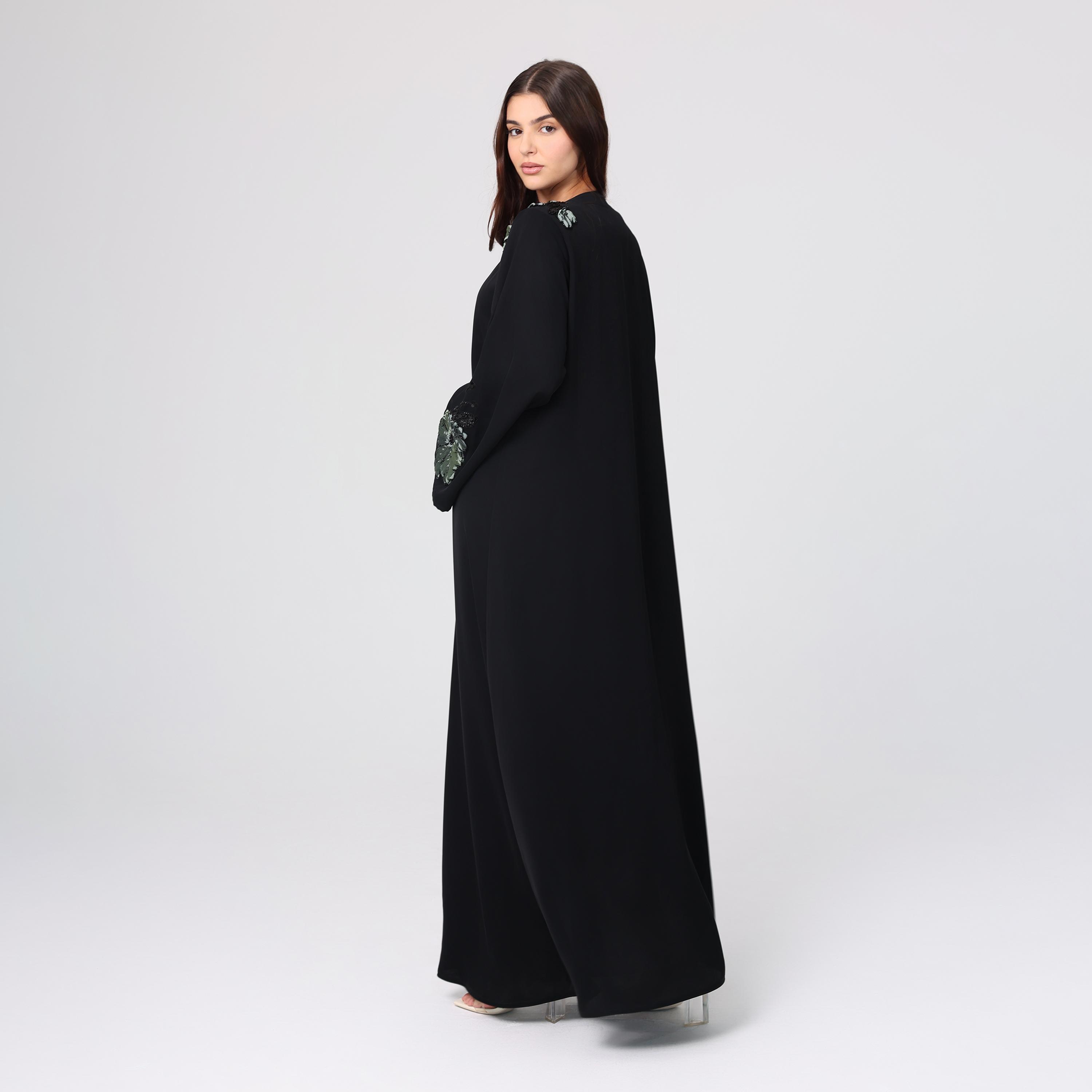 IKKXA Black Sequined & Beaded Nida Women's Evening Abaya with Hijab-women-arabicclothing-abayas-image-4