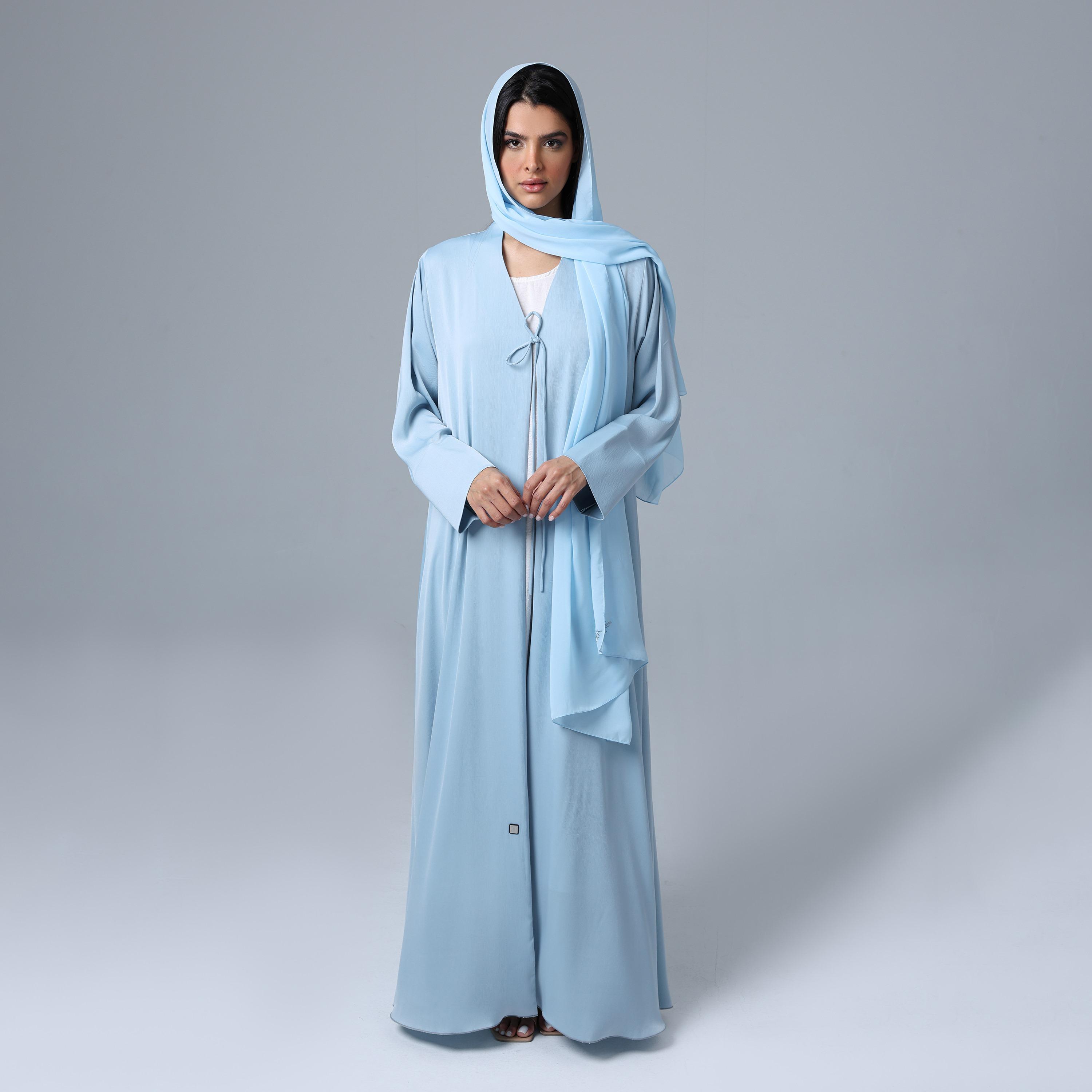 IKKXA Blue Textured Women's Abaya with Hijab-women-arabicclothing-abayas-image-1